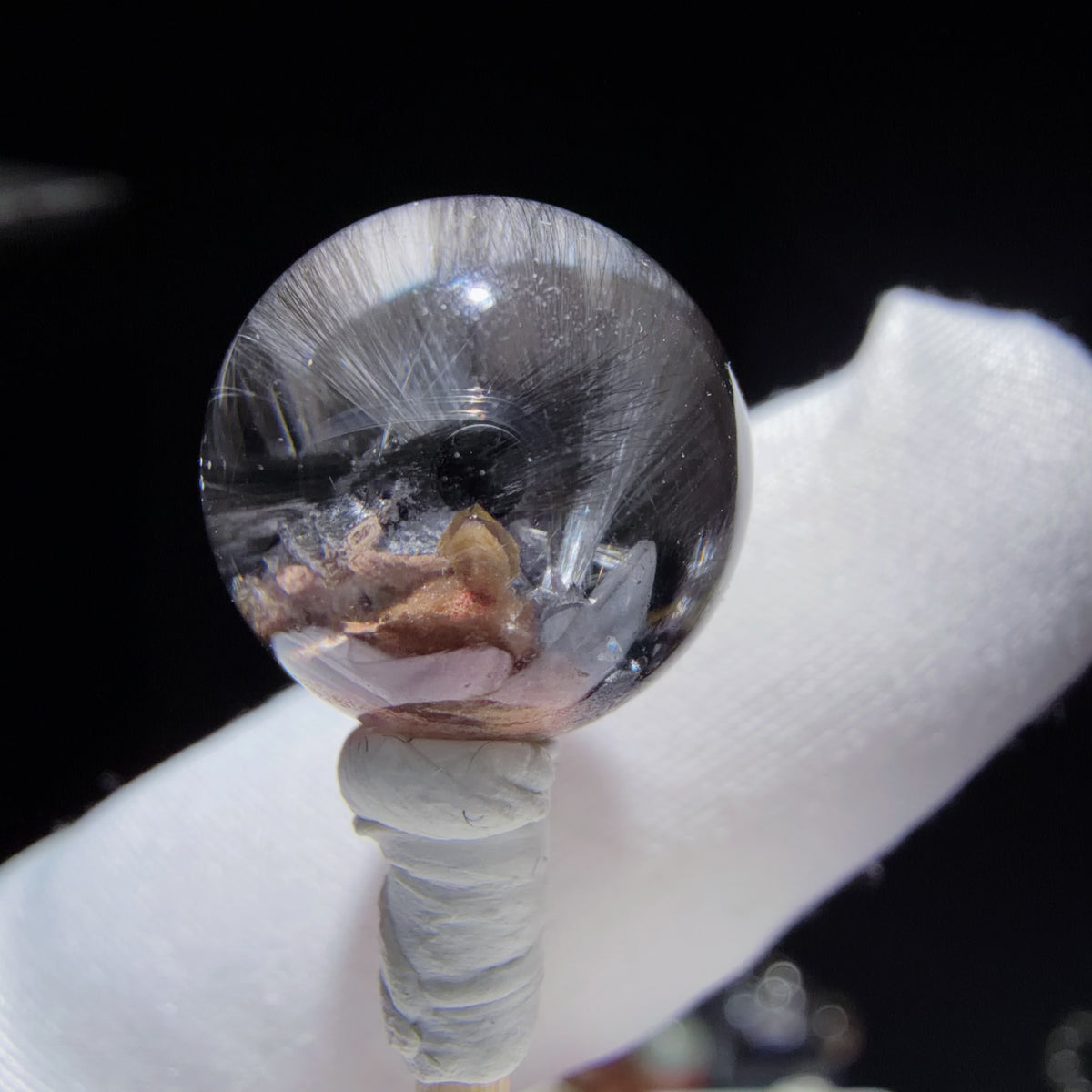 Quartz Bead with Hematite, Anatase and Phantom Inclusions 14.2 mm