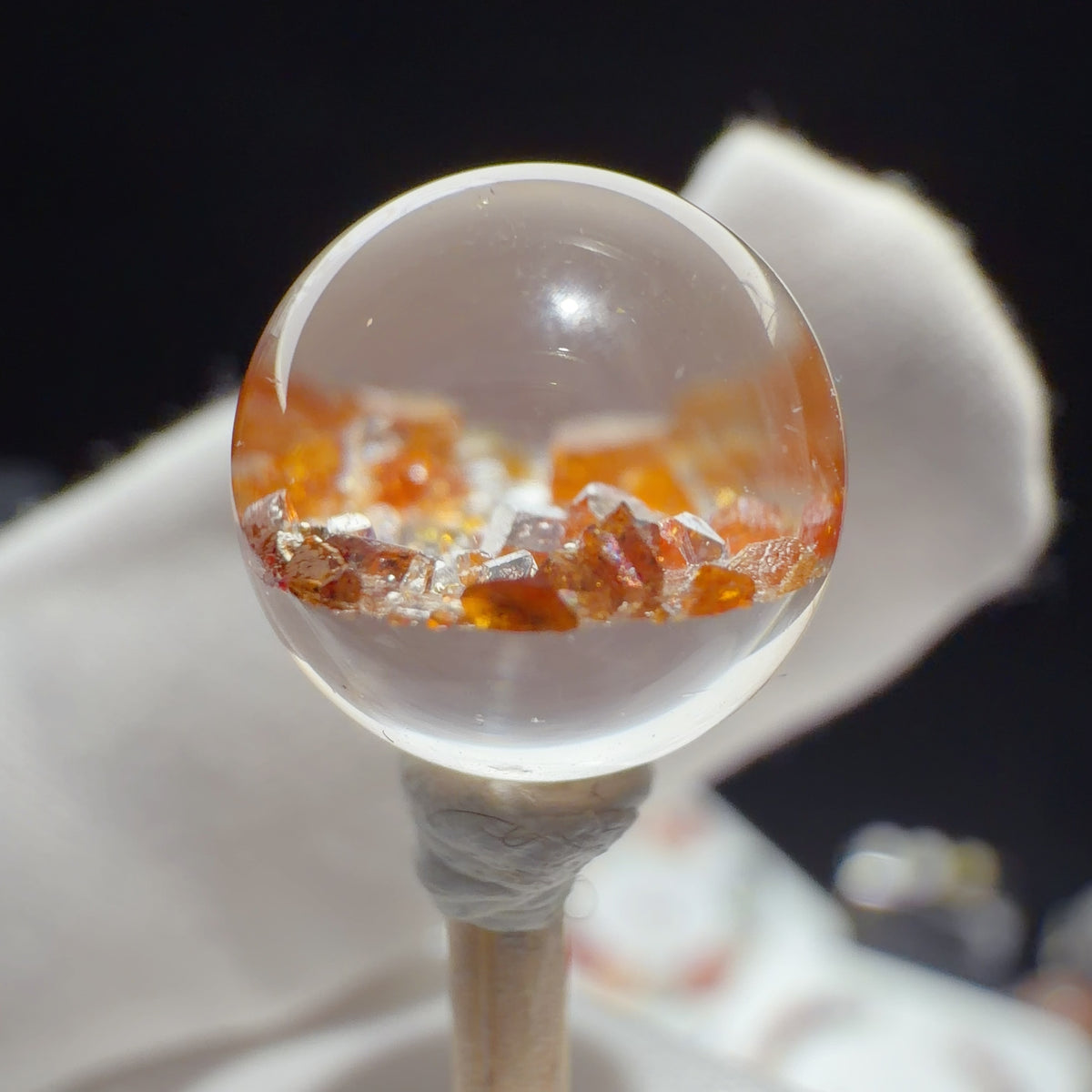 Quartz Bead with Spessartine Garnet Inclusions 10.6 mm