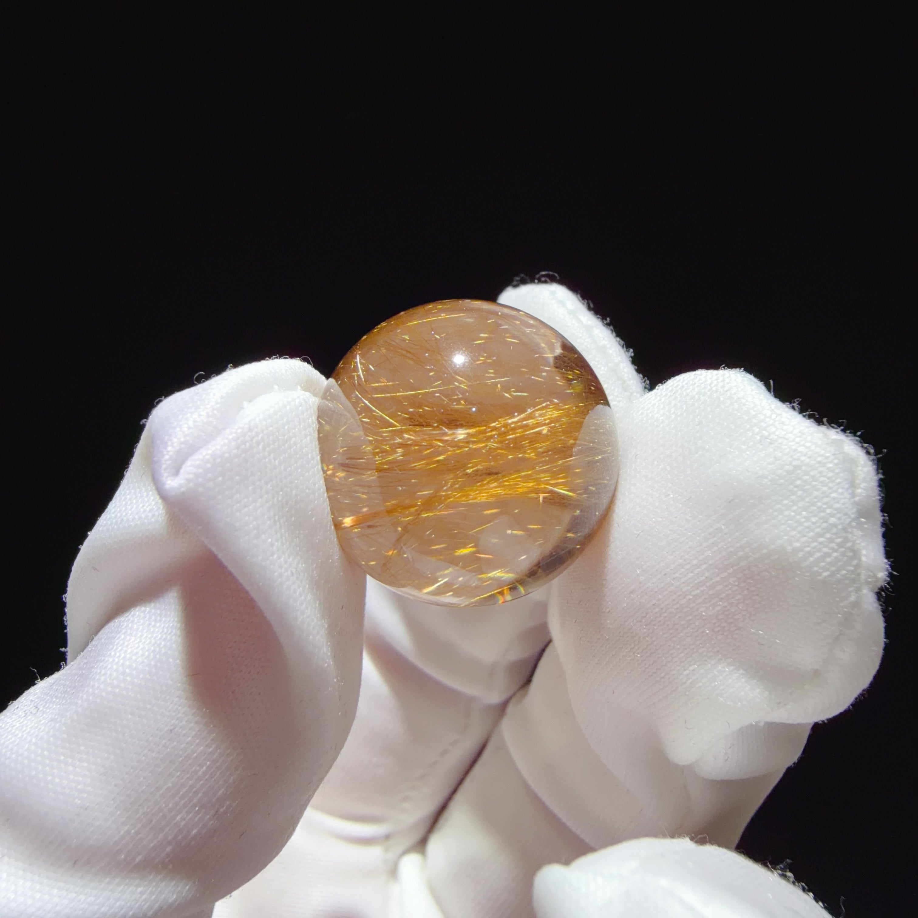 Brown-tinted Quartz Bead with Dense Needle-like Inclusions