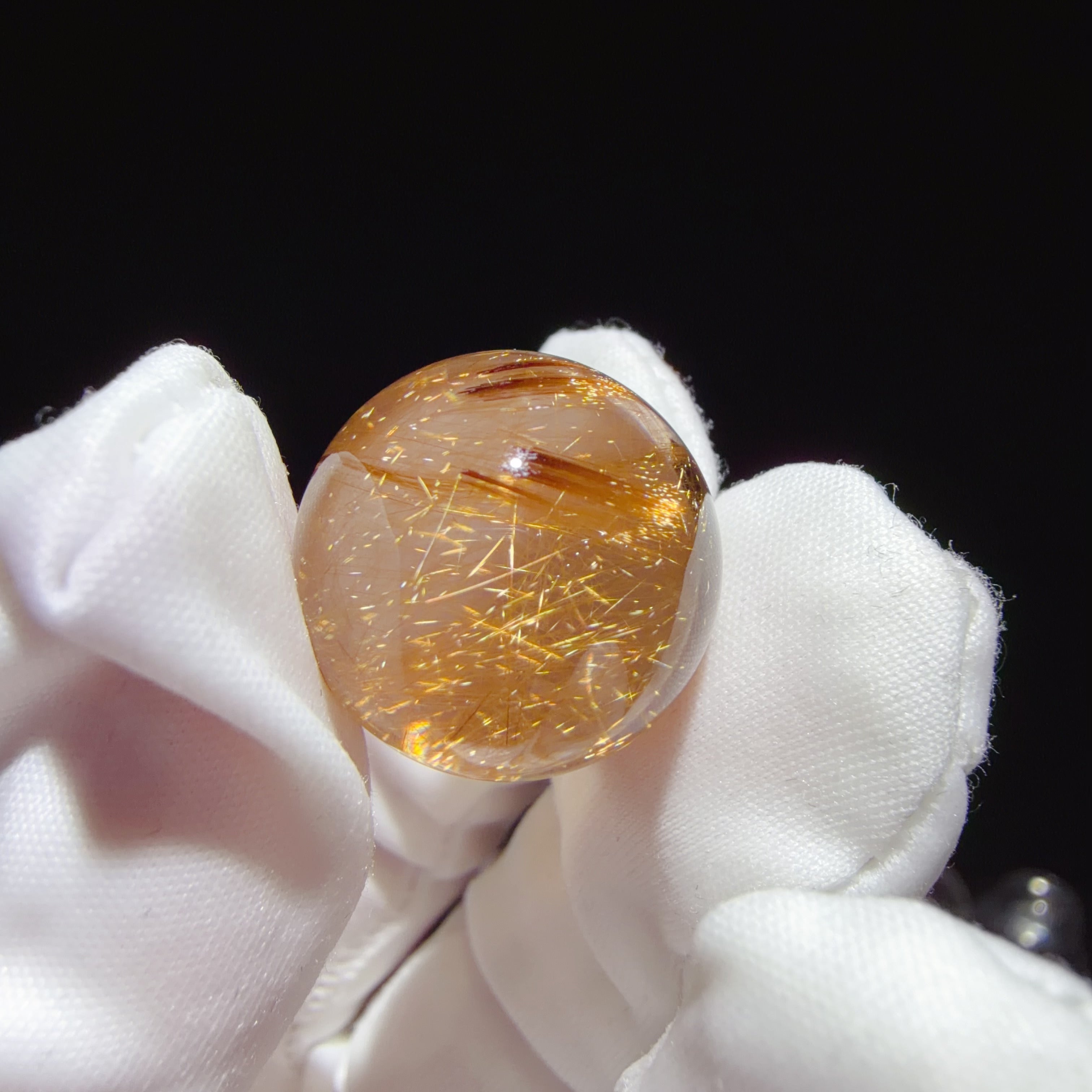 Brown-tinted Quartz Bead with Dense Needle-like Inclusions