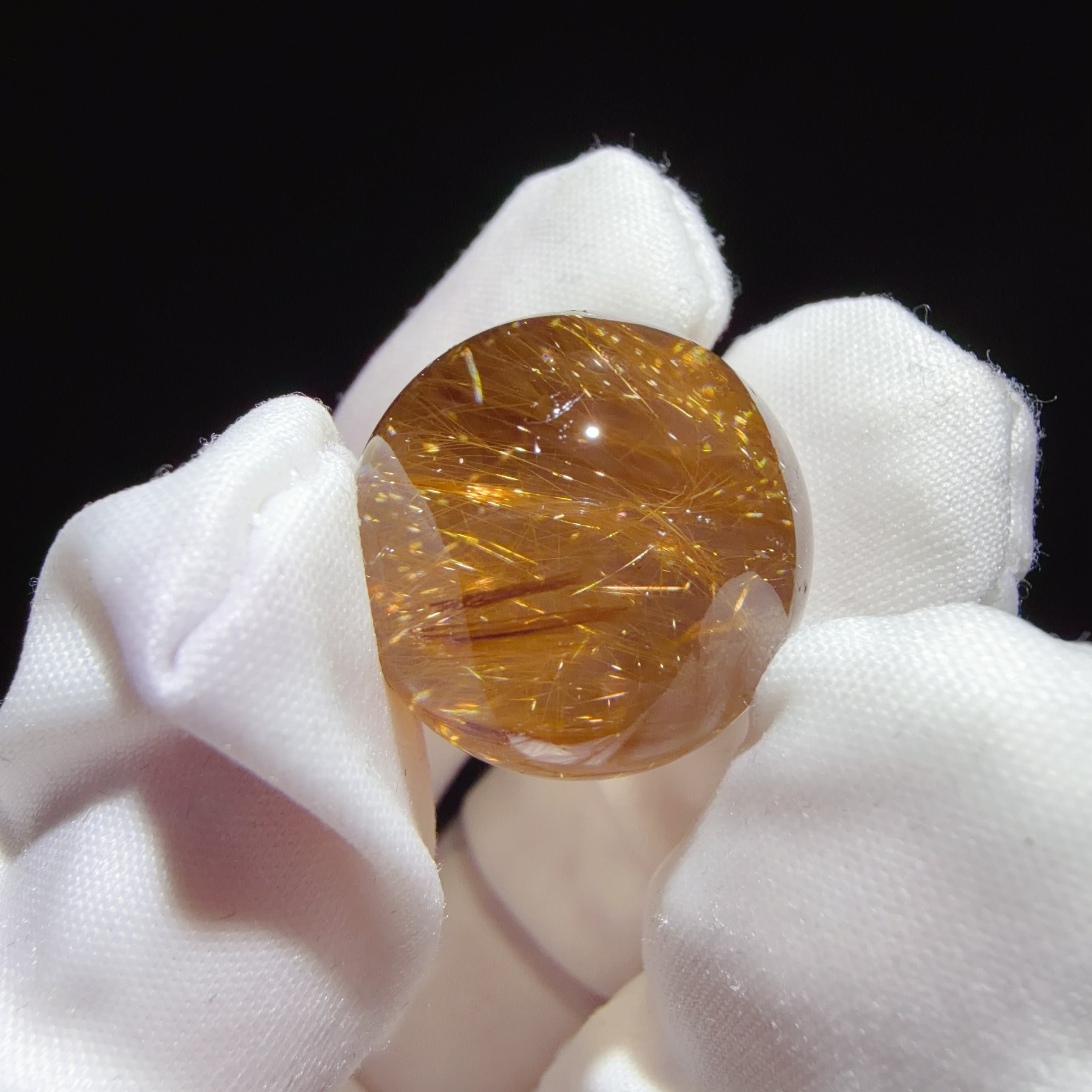 Brown-tinted Quartz Bead with Dense Needle-like Inclusions
