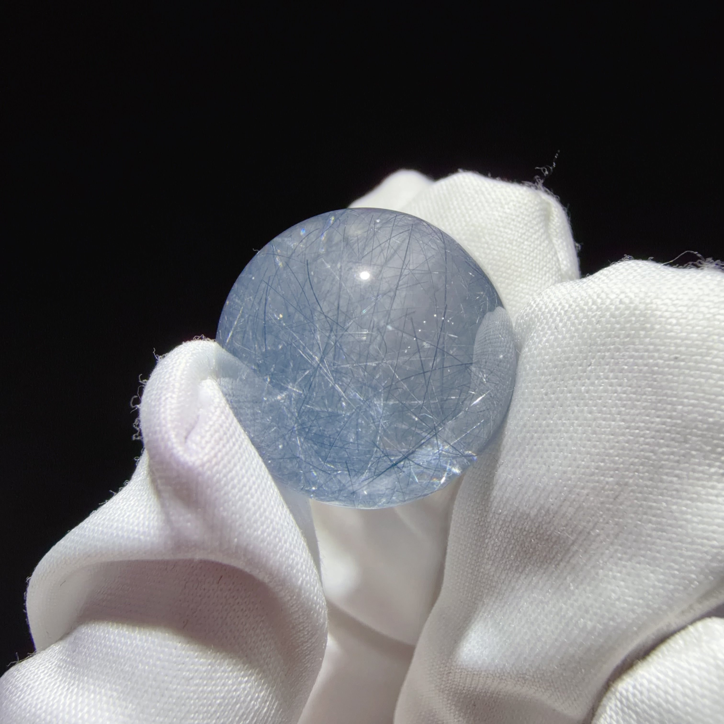 Quartz Bead with Blue Needle-like Inclusions