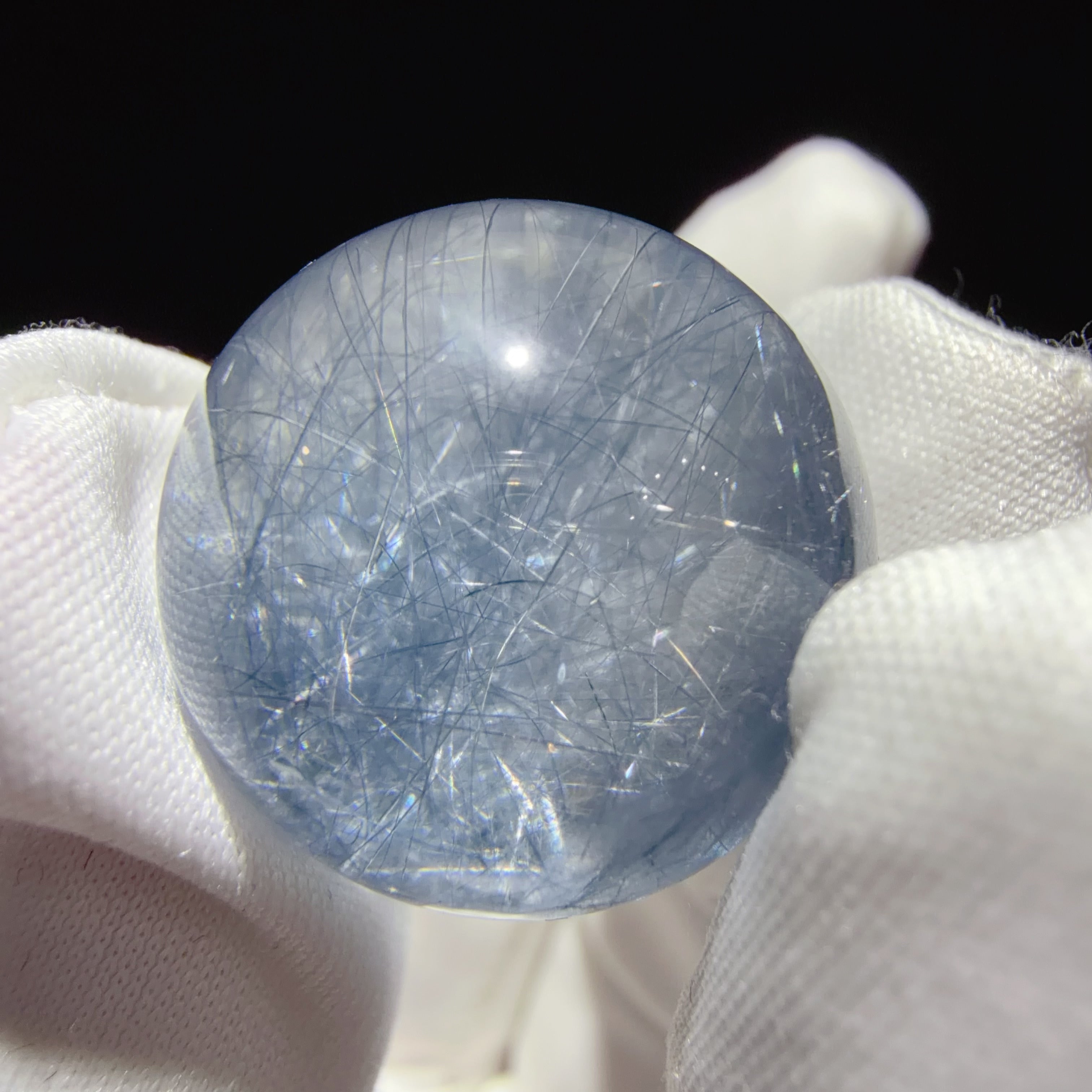Quartz Bead with Blue Needle-like Inclusions