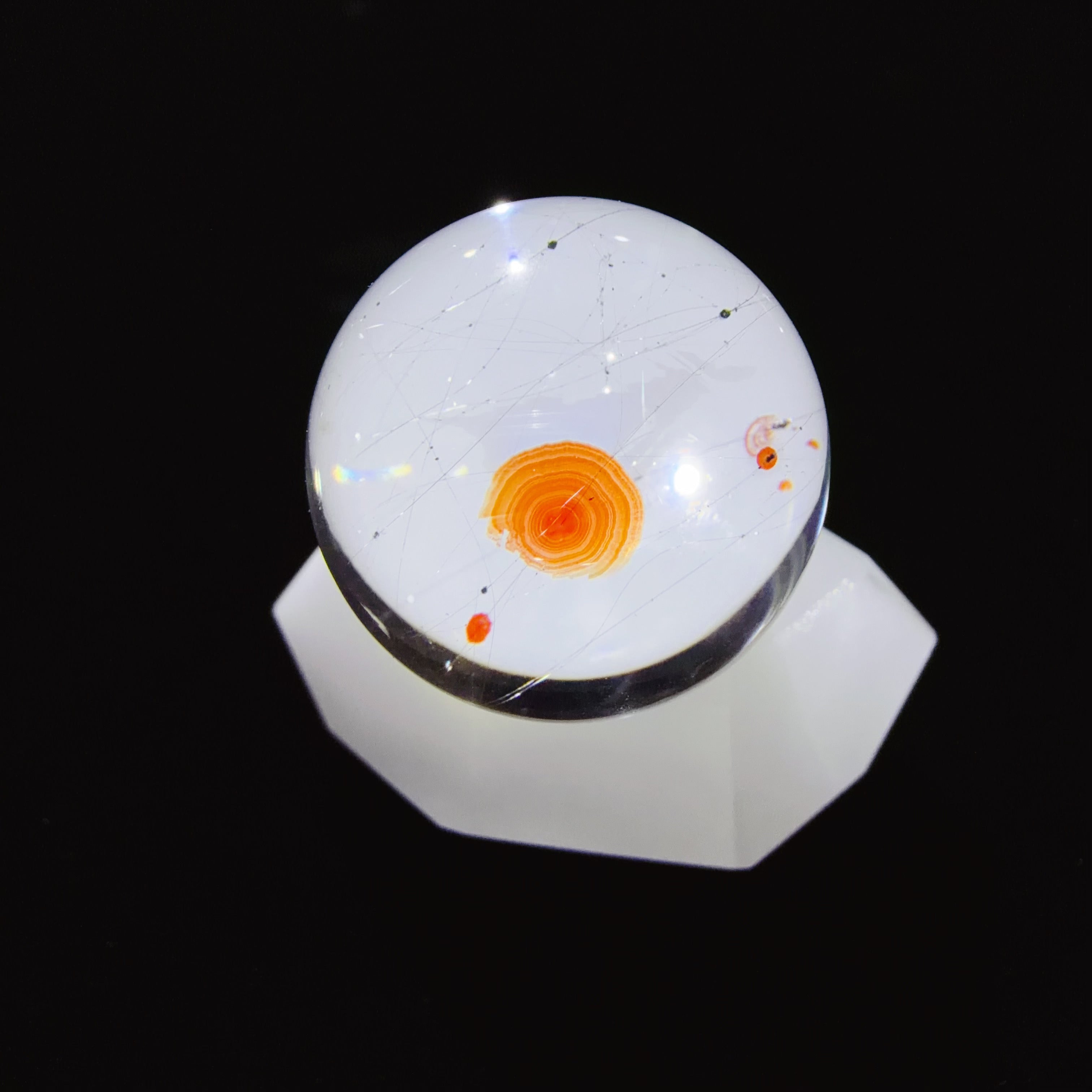 Quartz Bead with Disc-like and Needle Inclusions