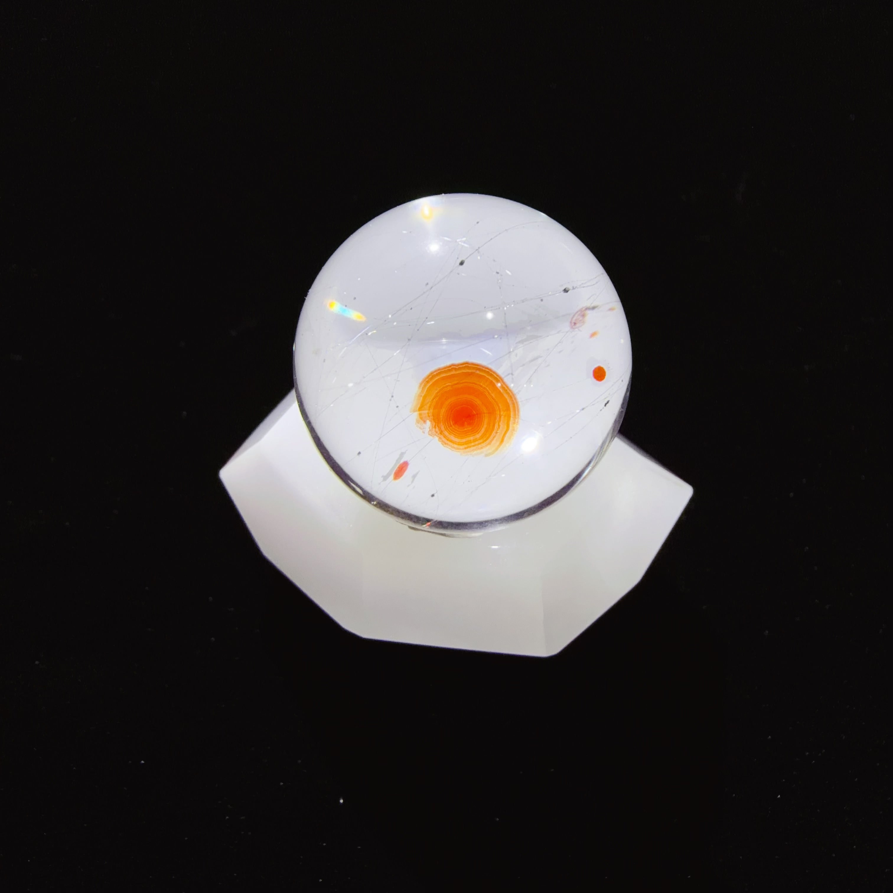 Quartz Bead with Disc-like and Needle Inclusions
