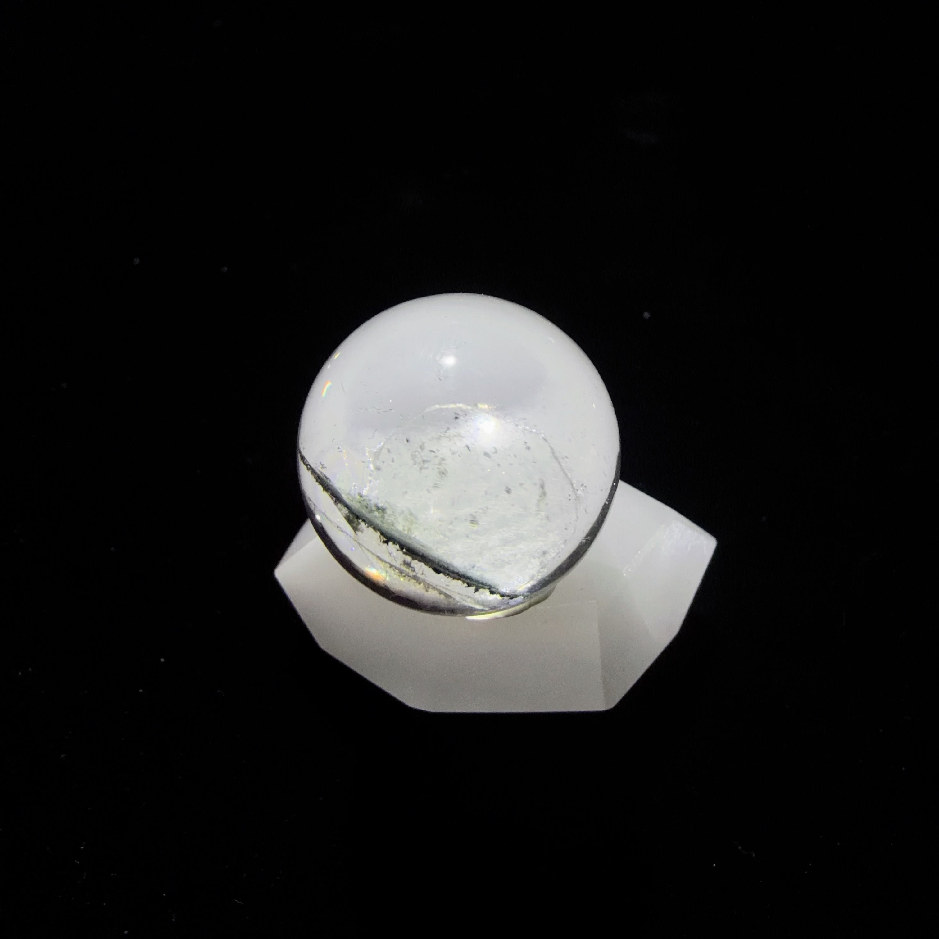 Quartz Bead with Calcite and Green Inclusions