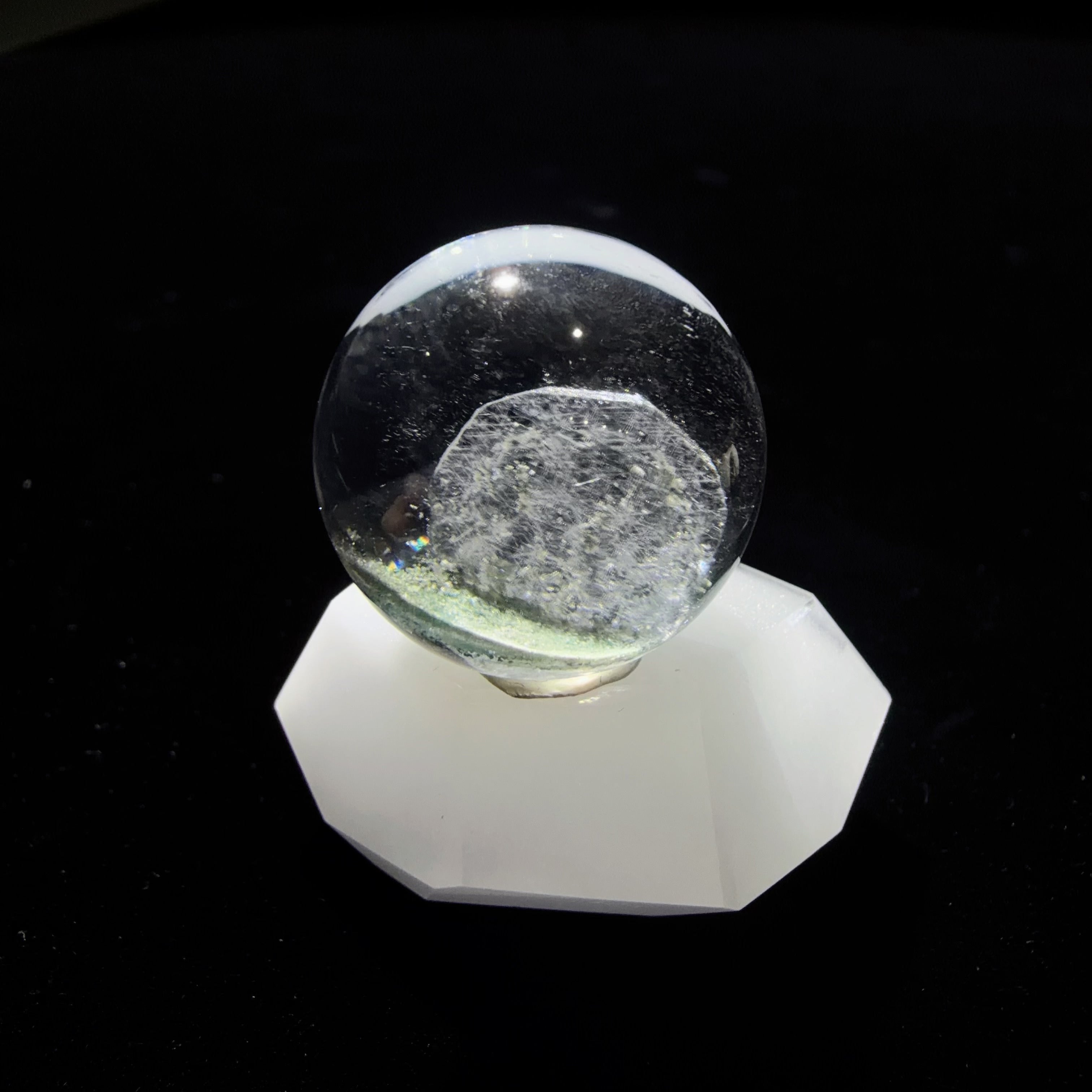 Quartz Bead with Calcite and Green Inclusions