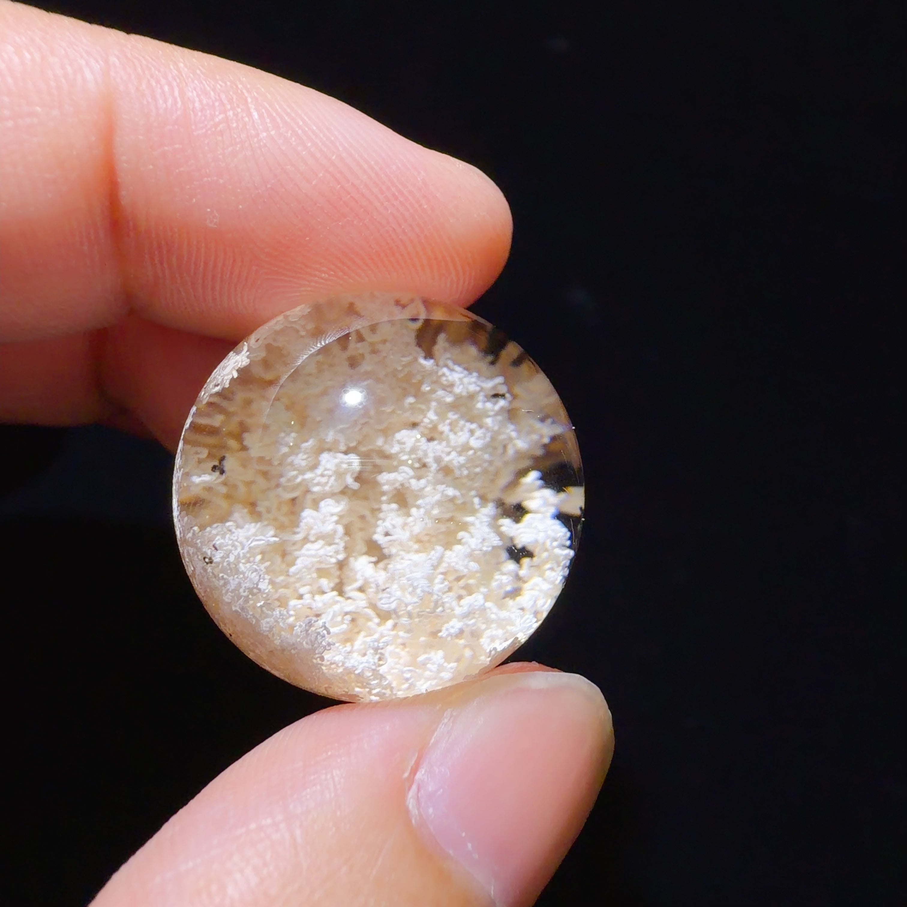 Quartz Bead with White and Green Phantom Layers