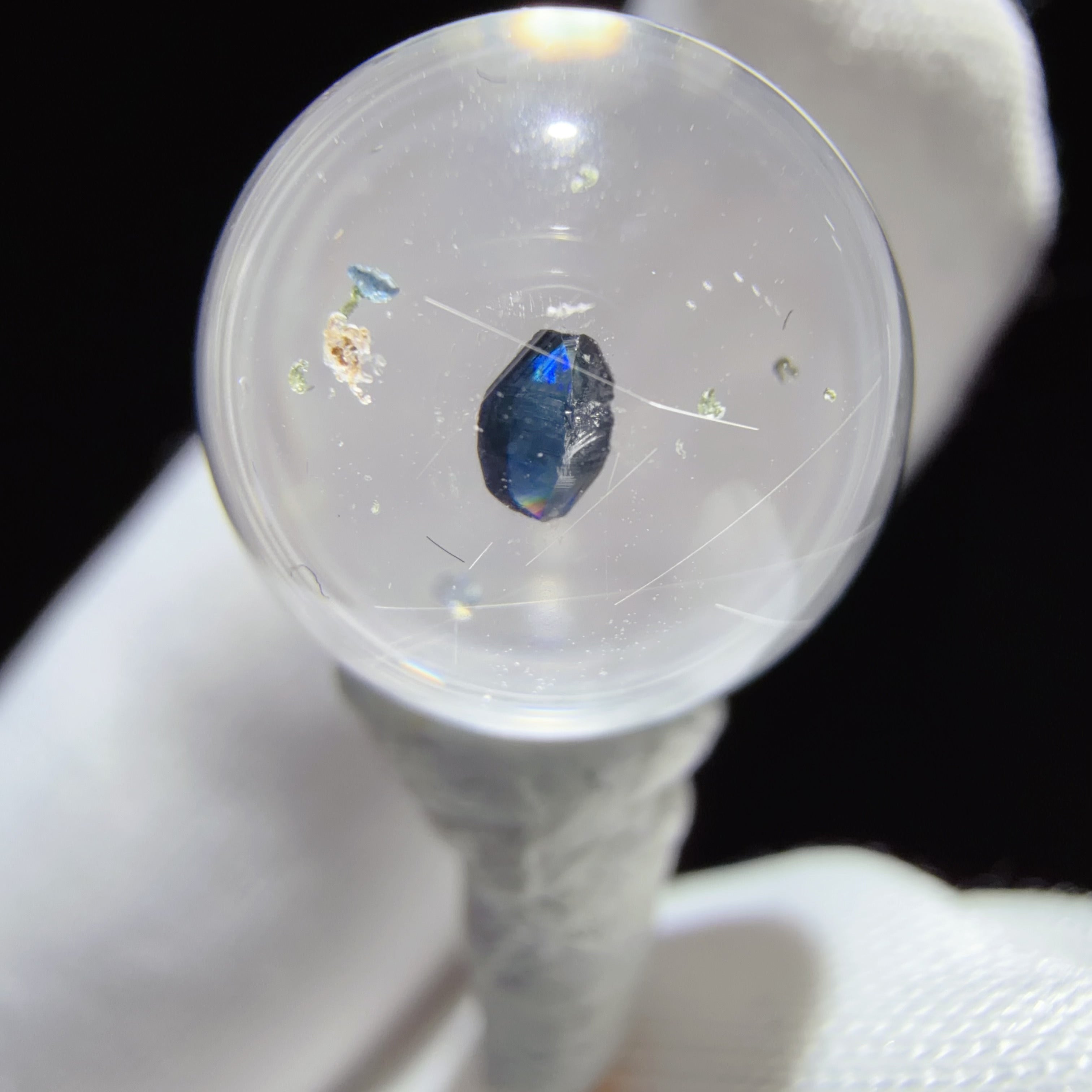 Quartz Bead with Blue Anatase Inclusion