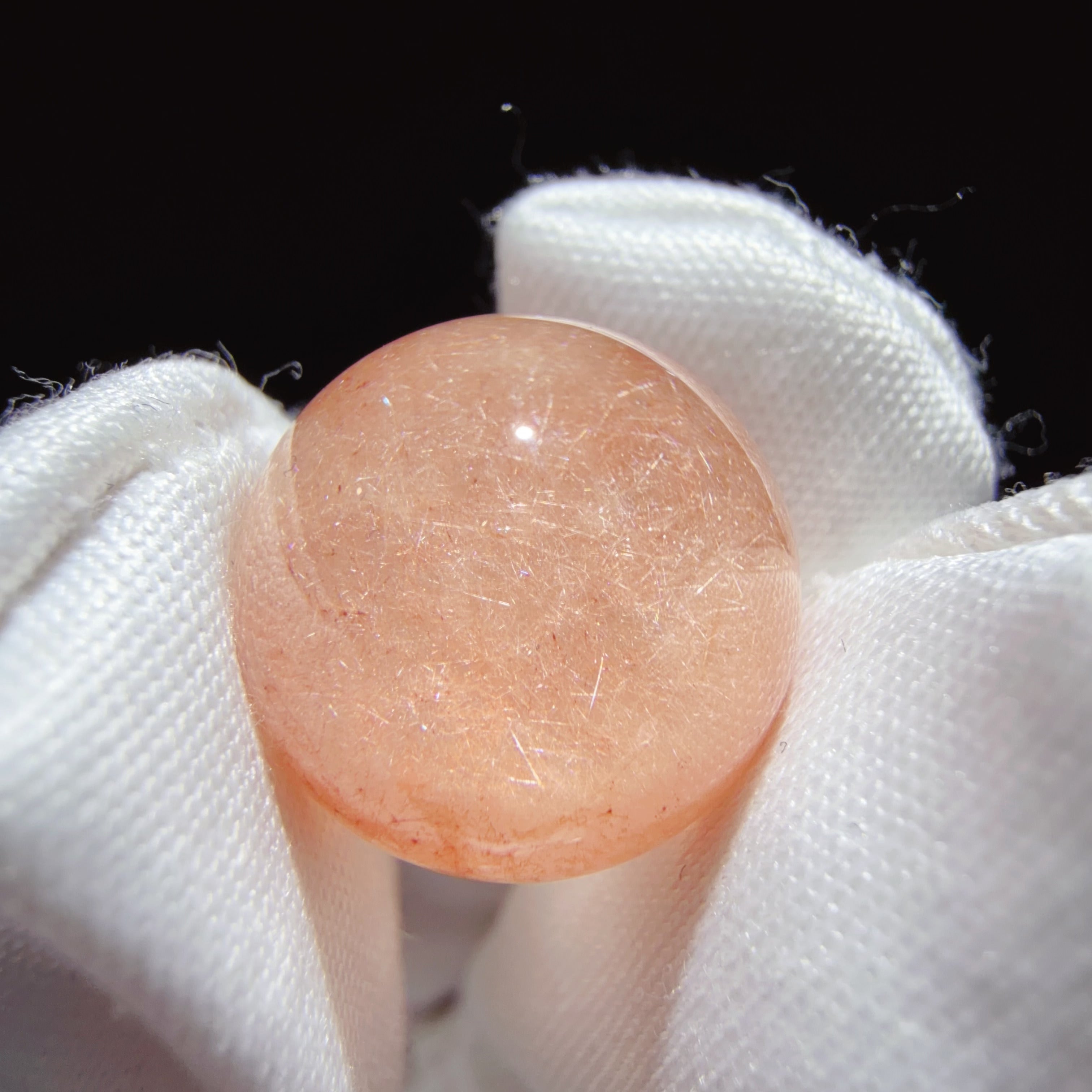 Quartz Bead with Pink-Orange Fibrous Inclusions