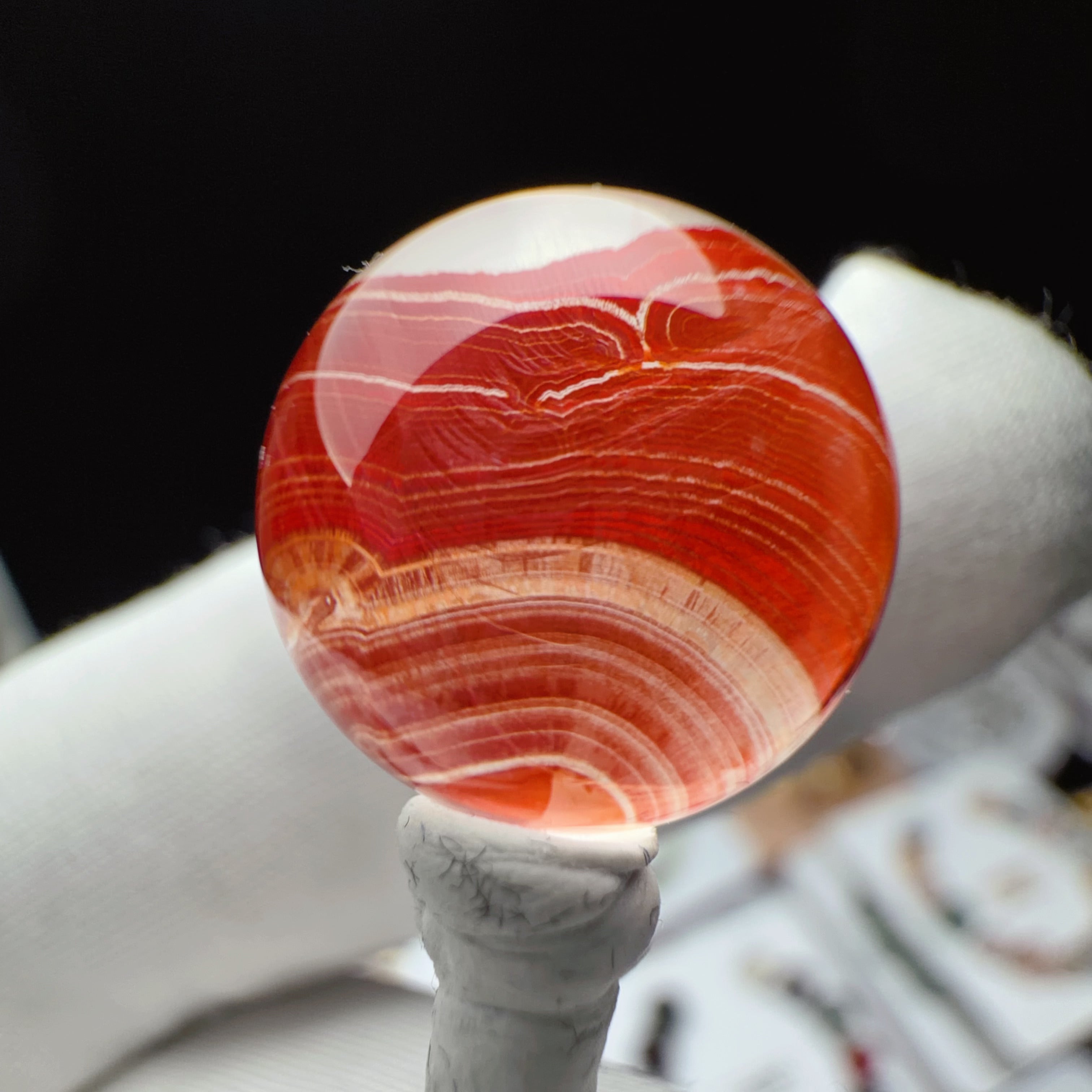 Quartz Bead with Banded Flower-like Inclusions 14.4 mm