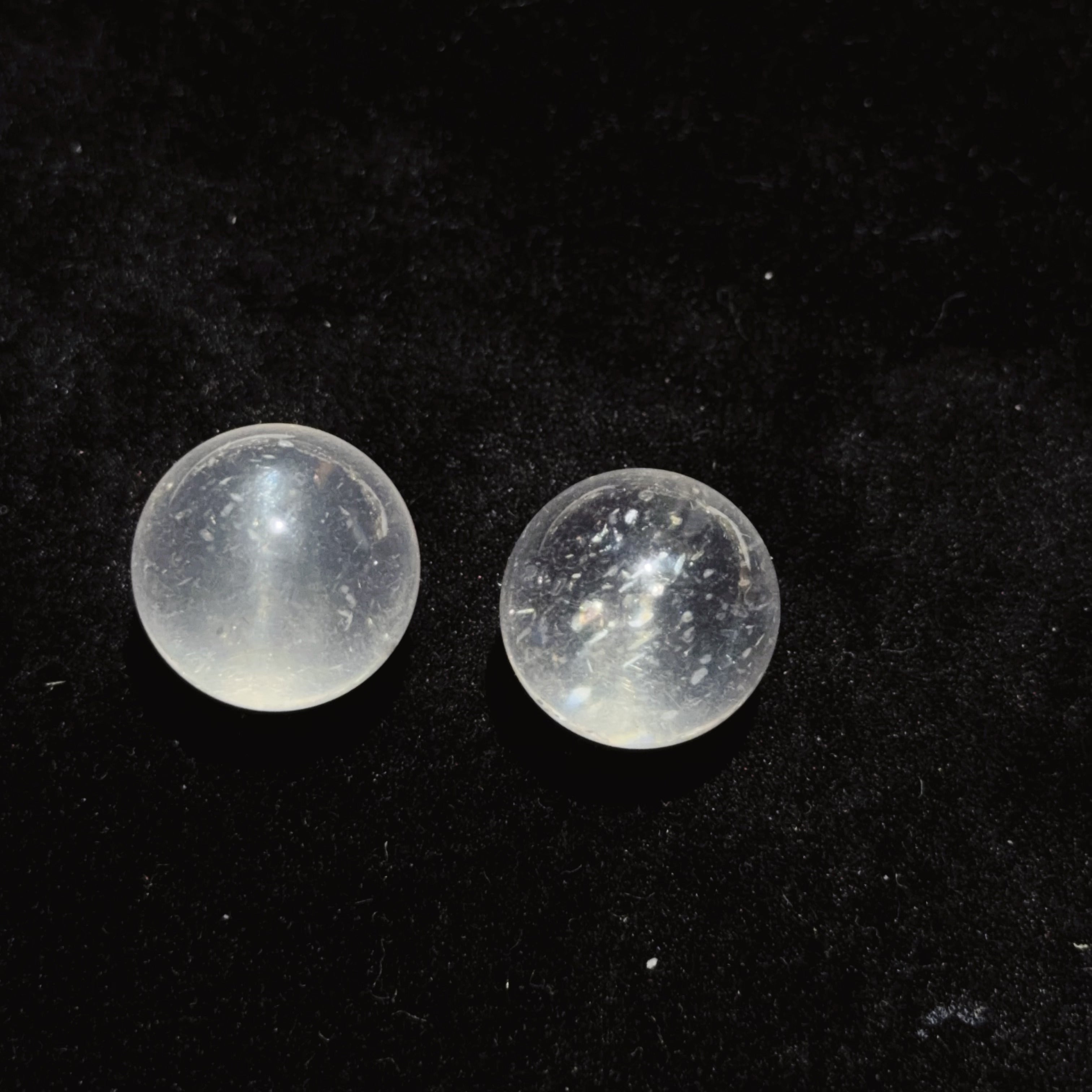 Pair of Quartz Beads with Blue and Mica Inclusions