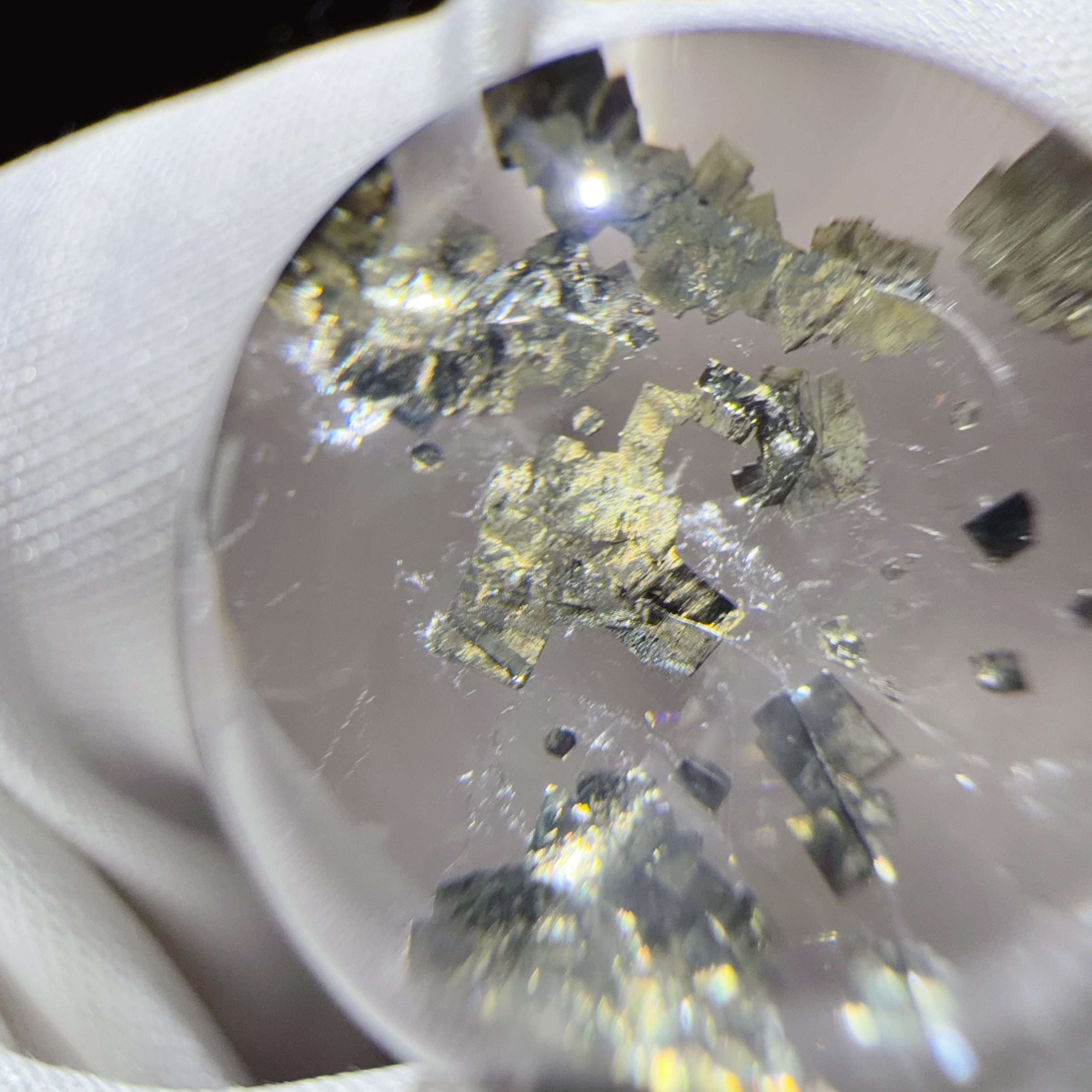 Quartz Bead with Platy Pyrite Inclusions