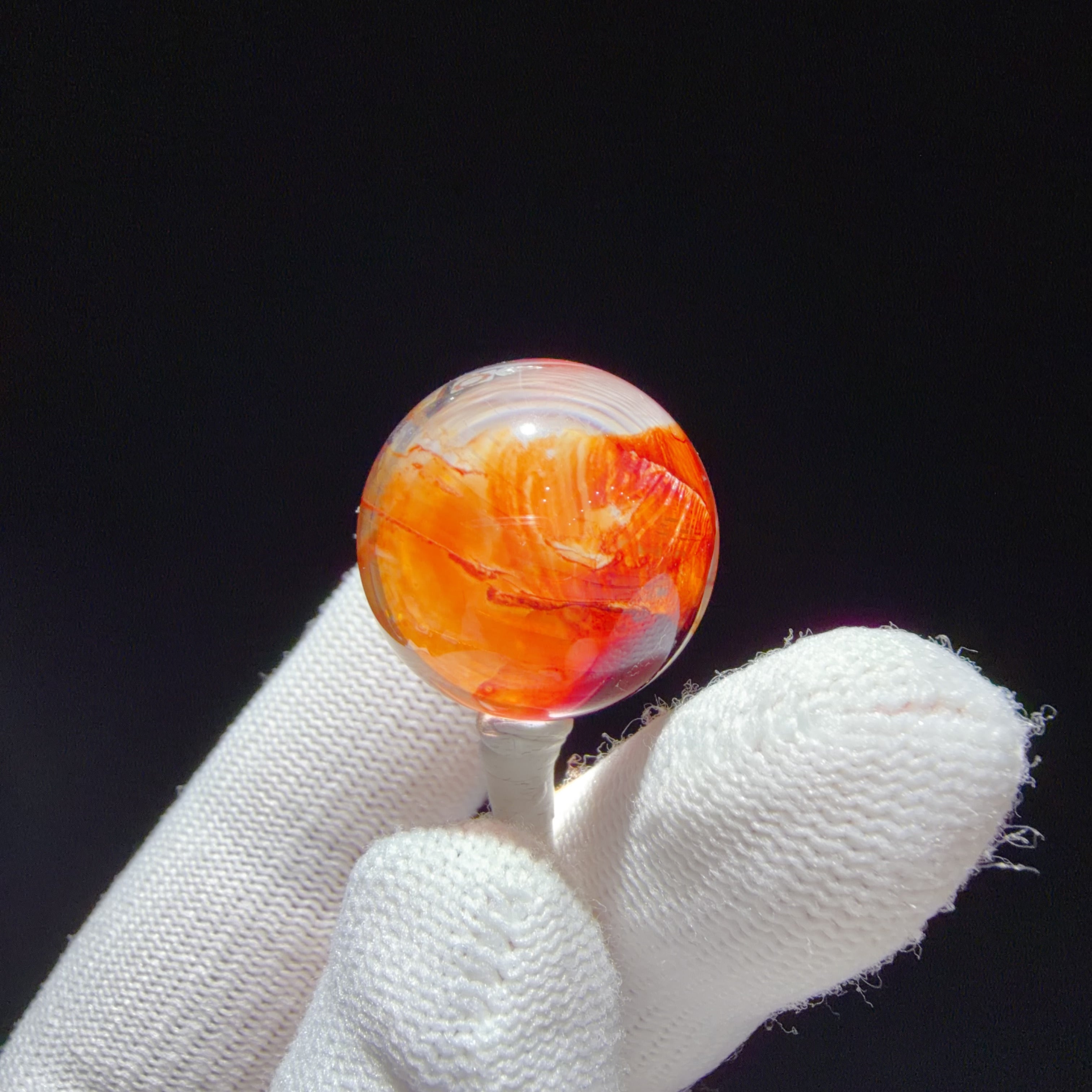 Quartz Bead with Orange-Red Flower-like Inclusions