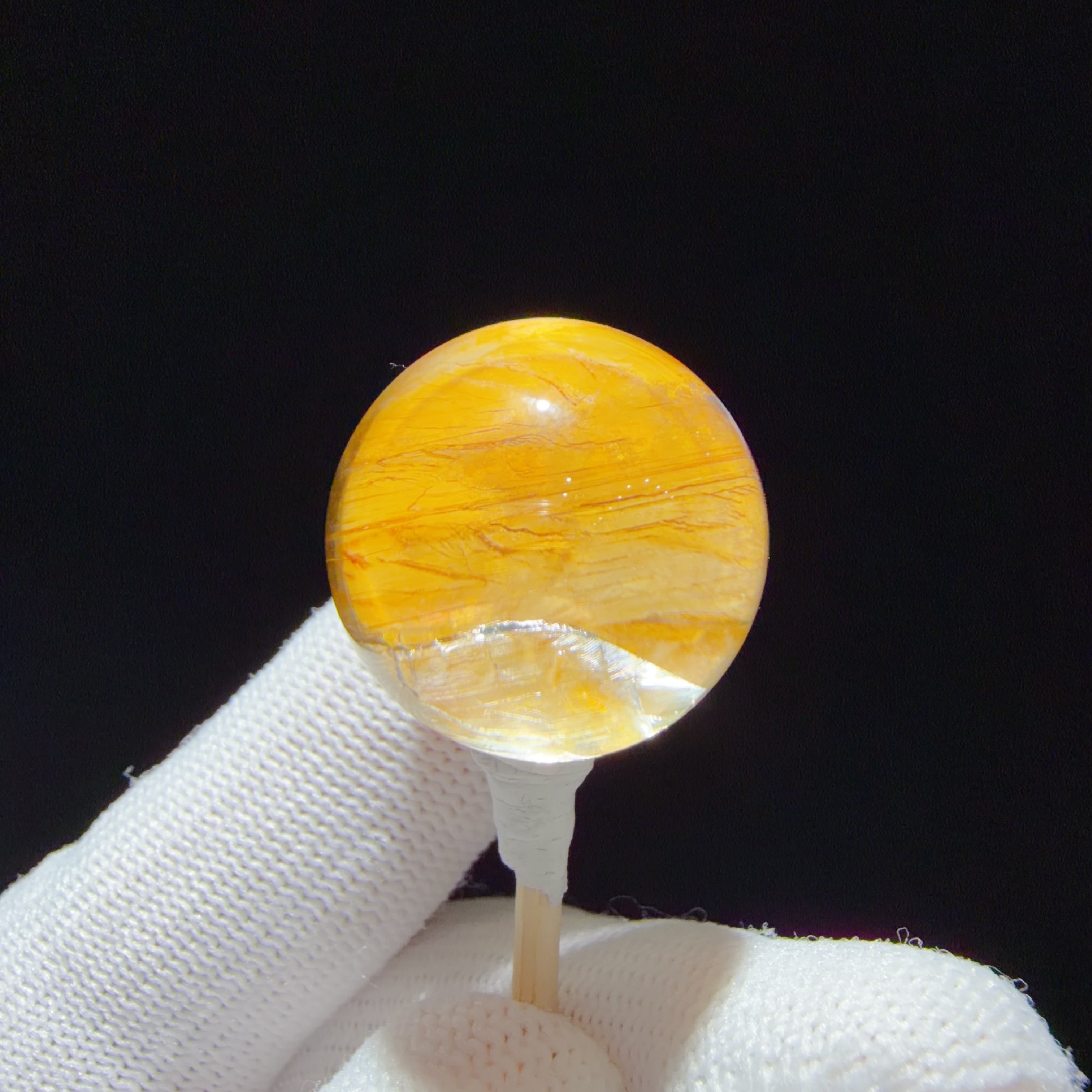 Quartz Bead with Pale Yellow Flower-like Inclusions