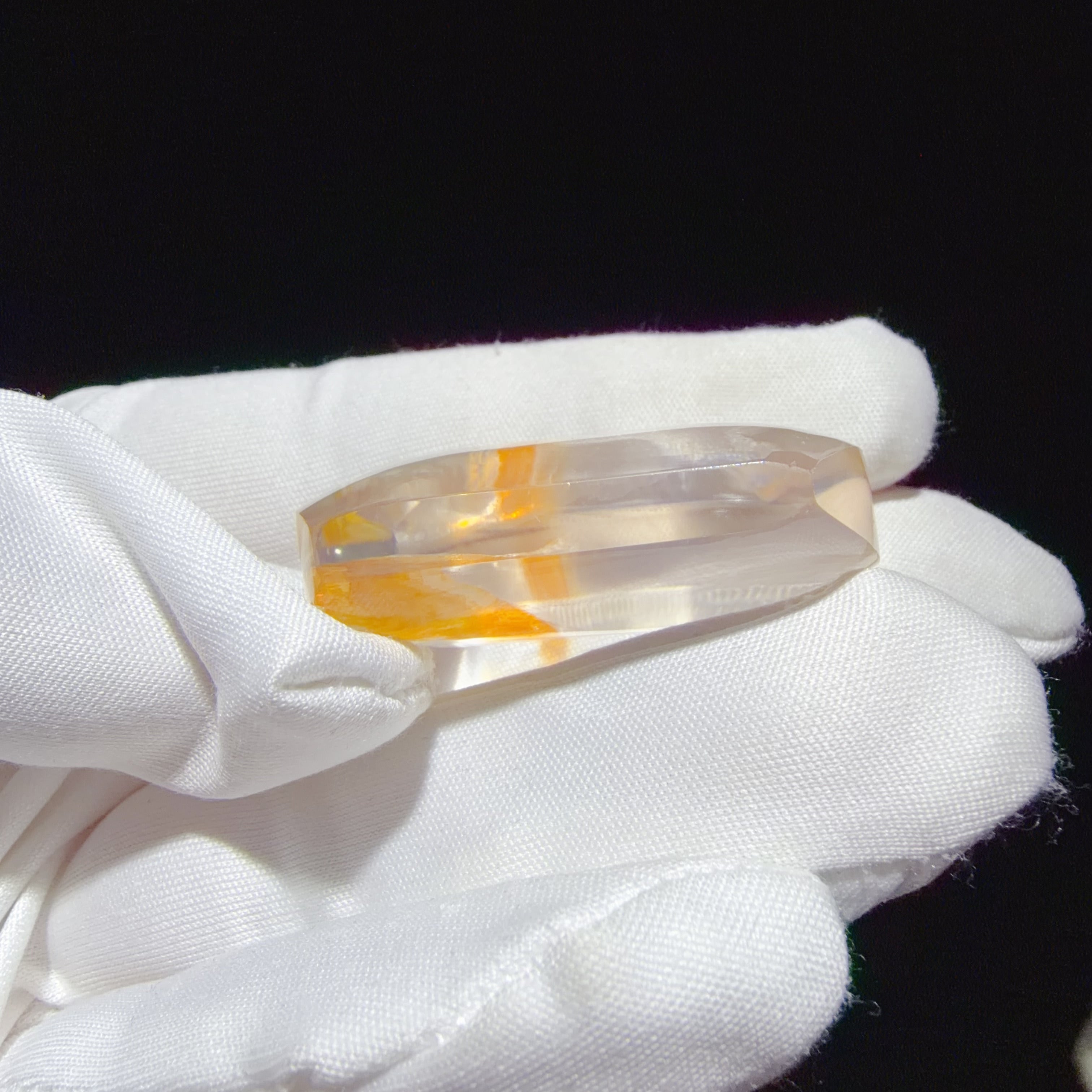 Quartz Carved Plaque with Yellow Flower-like Inclusions