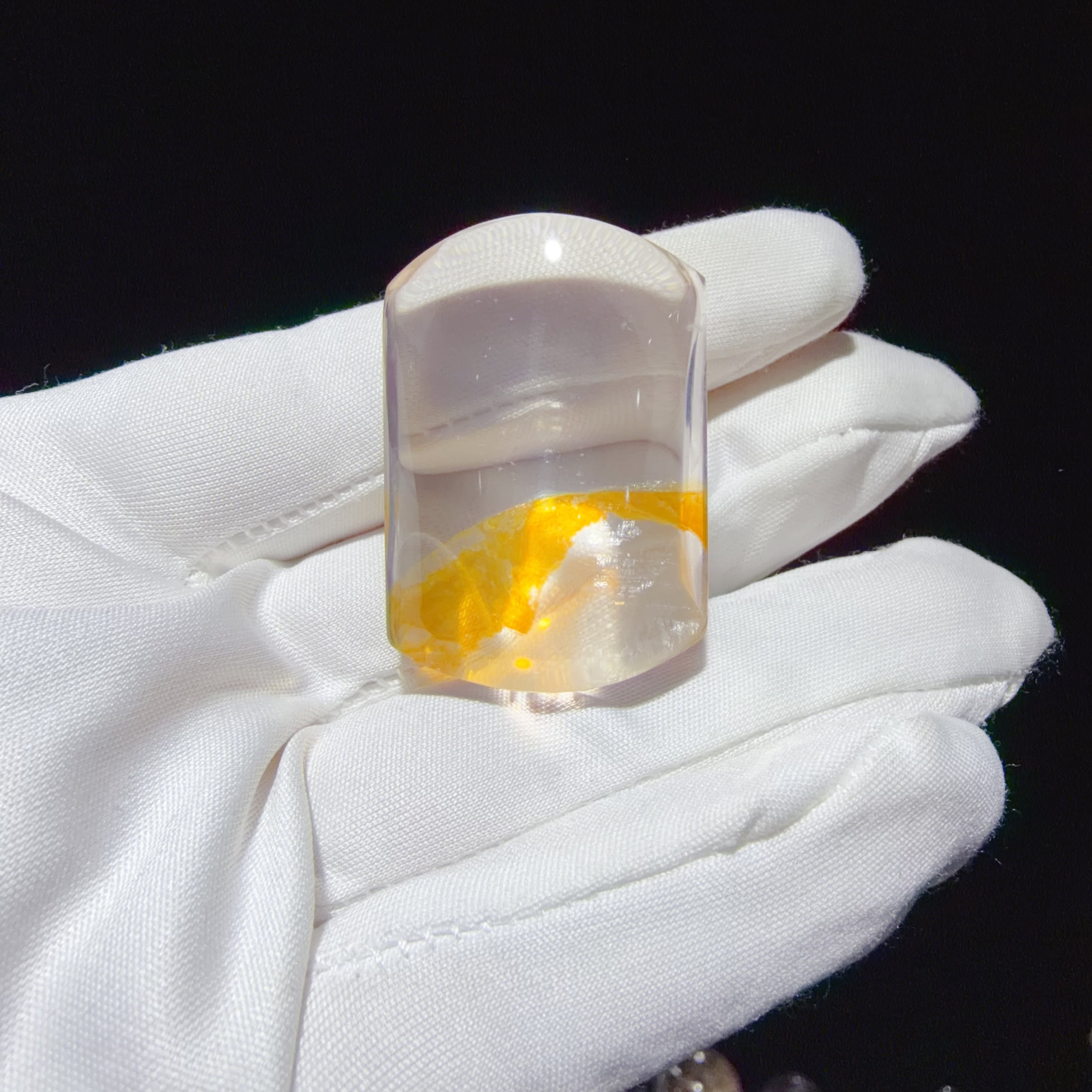Quartz Carved Plaque with Yellow Flower-like Inclusions