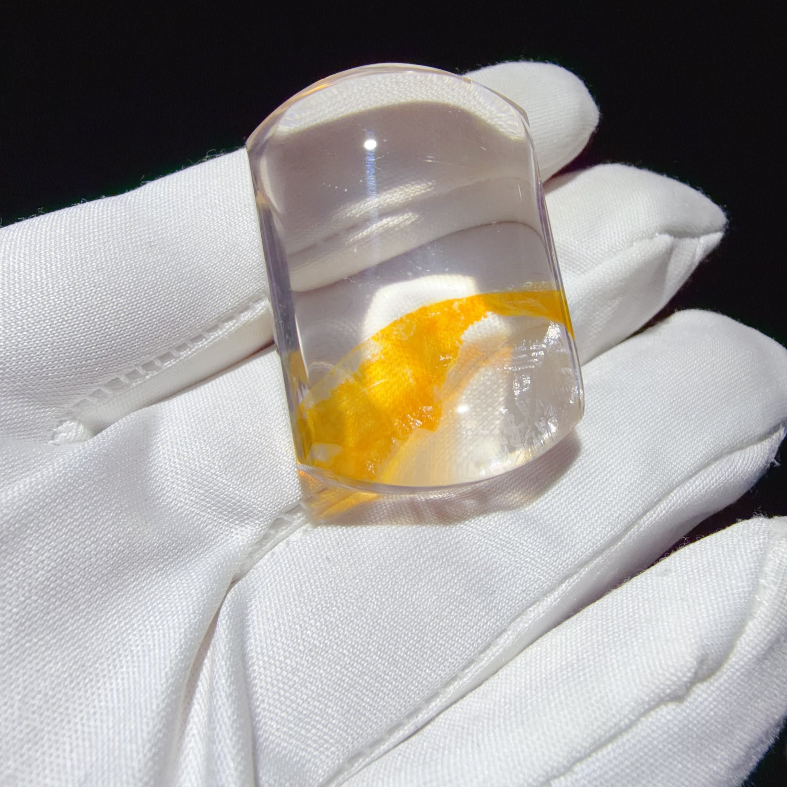Quartz Carved Plaque with Yellow Flower-like Inclusions