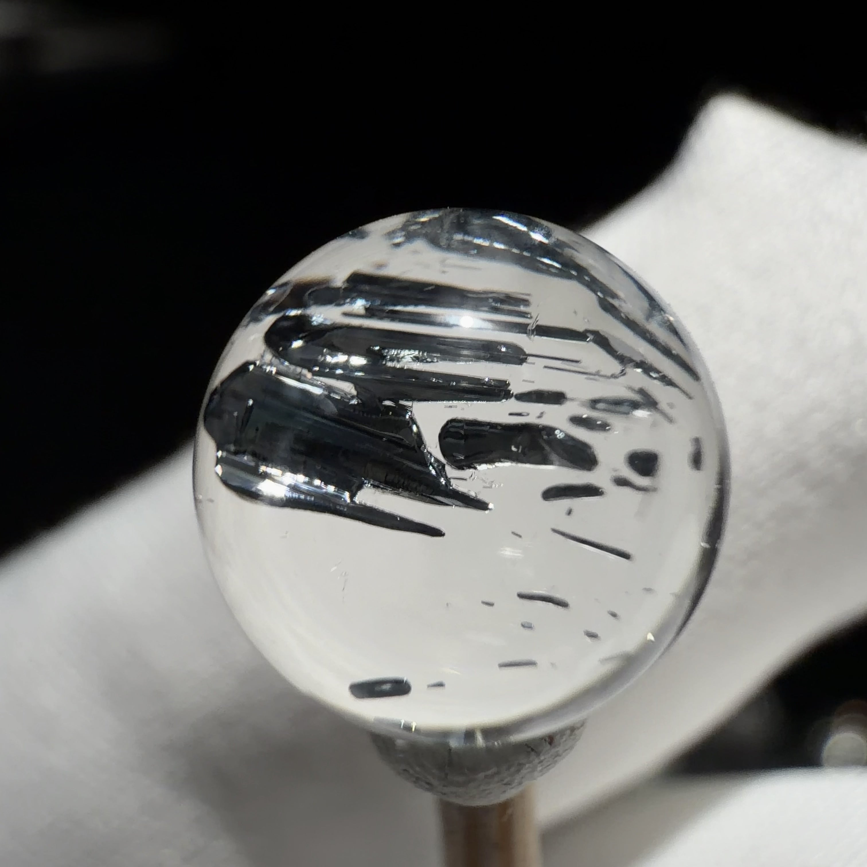 Quartz Bead with Stibnite Inclusions 9.8 mm