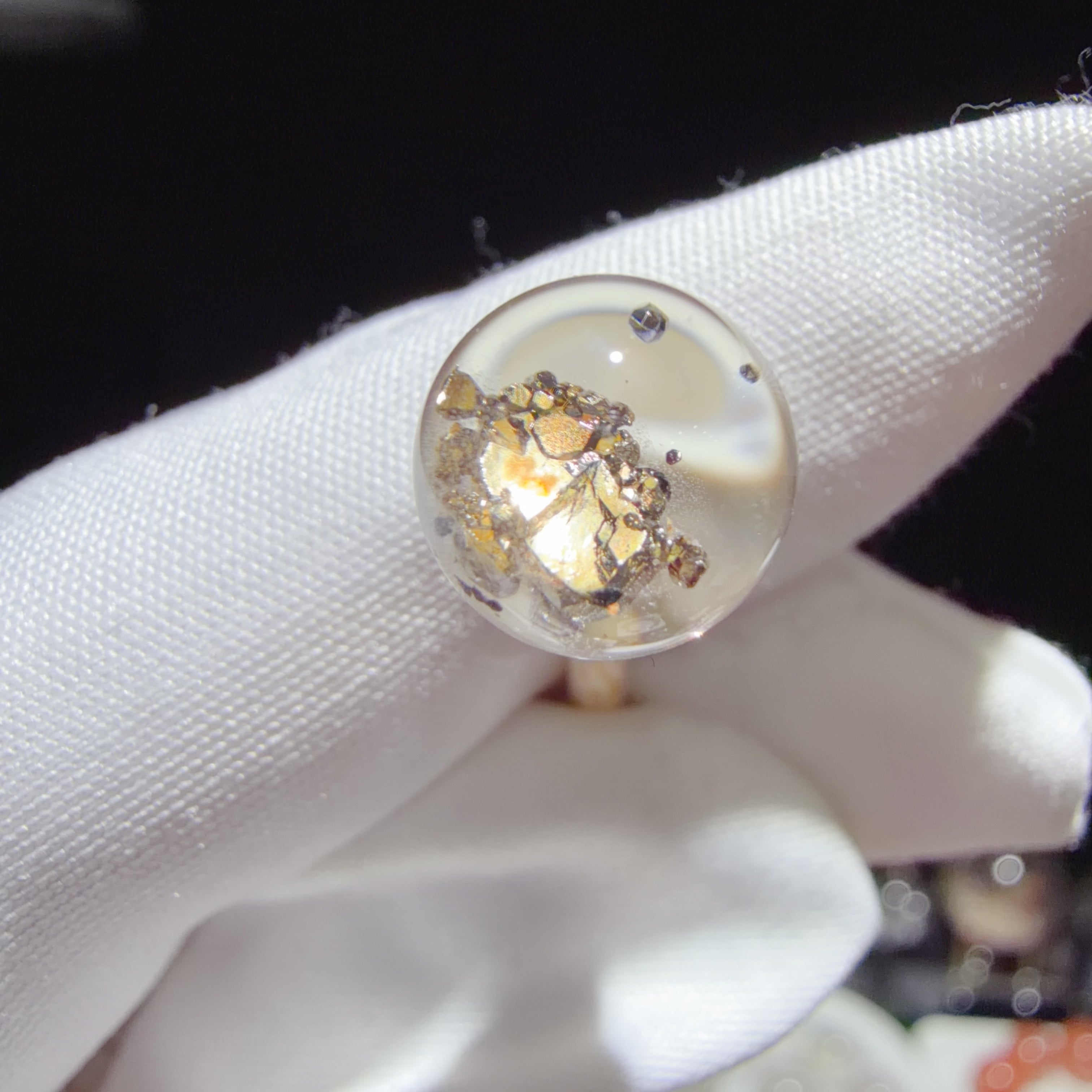 Quartz Bead with Pyrite Inclusions