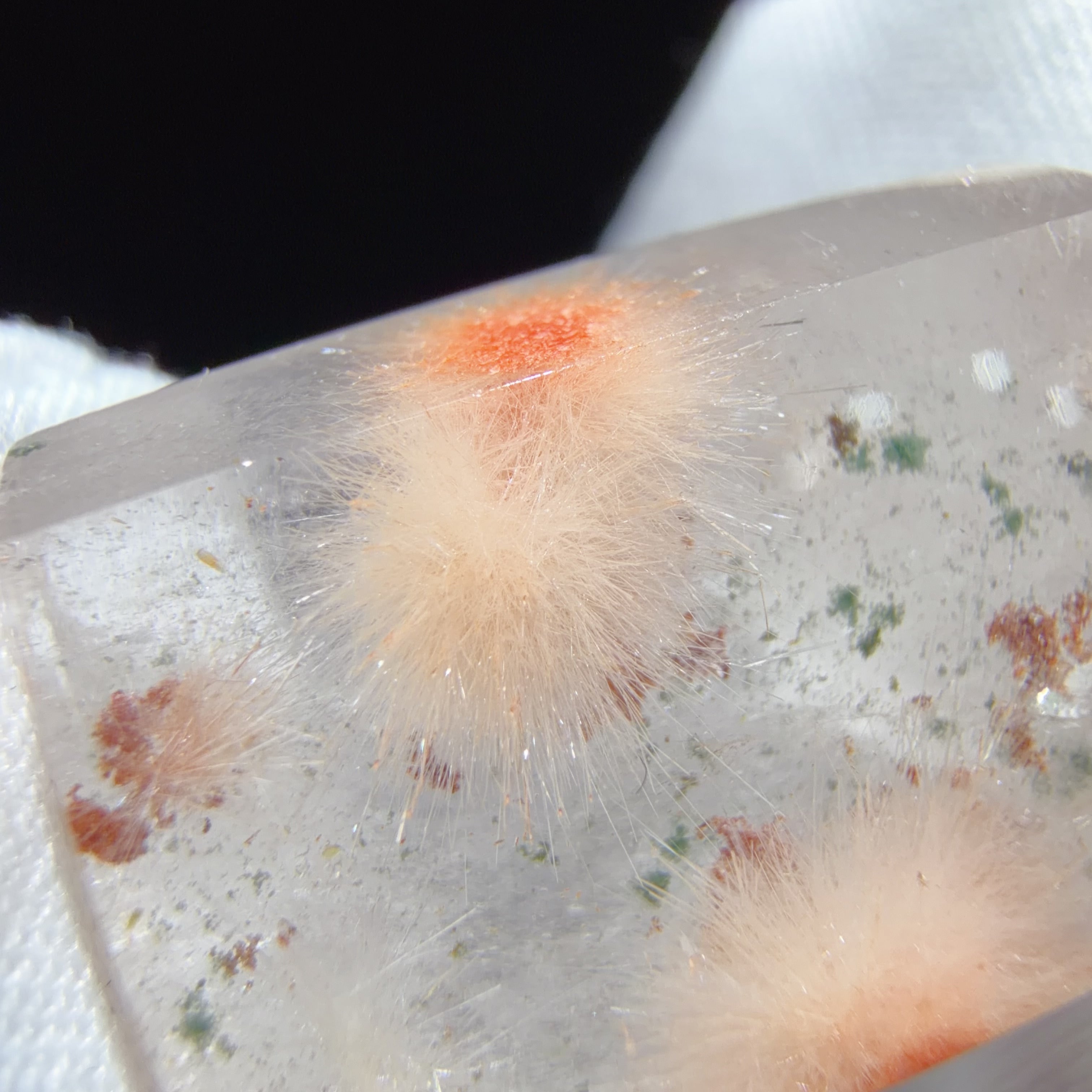 Quartz Point Section with Orange Flower-like Inclusions