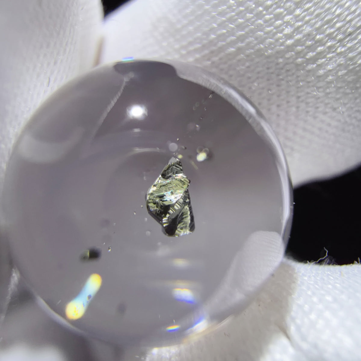 Quartz Bead with Pyrite and Yellow Mineral Film Inclusions 11.8 mm