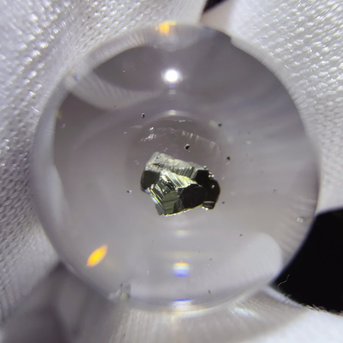 Quartz Bead with Pyrite and Yellow Mineral Film Inclusions 11.8 mm