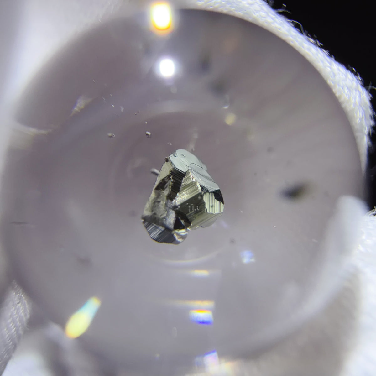 Quartz Bead with Pyrite and Yellow Mineral Film Inclusions 11.8 mm
