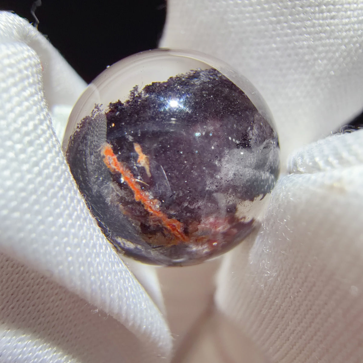 Quartz Bead with Bowl-shaped Iron Mineral Inclusions 13.8 mm