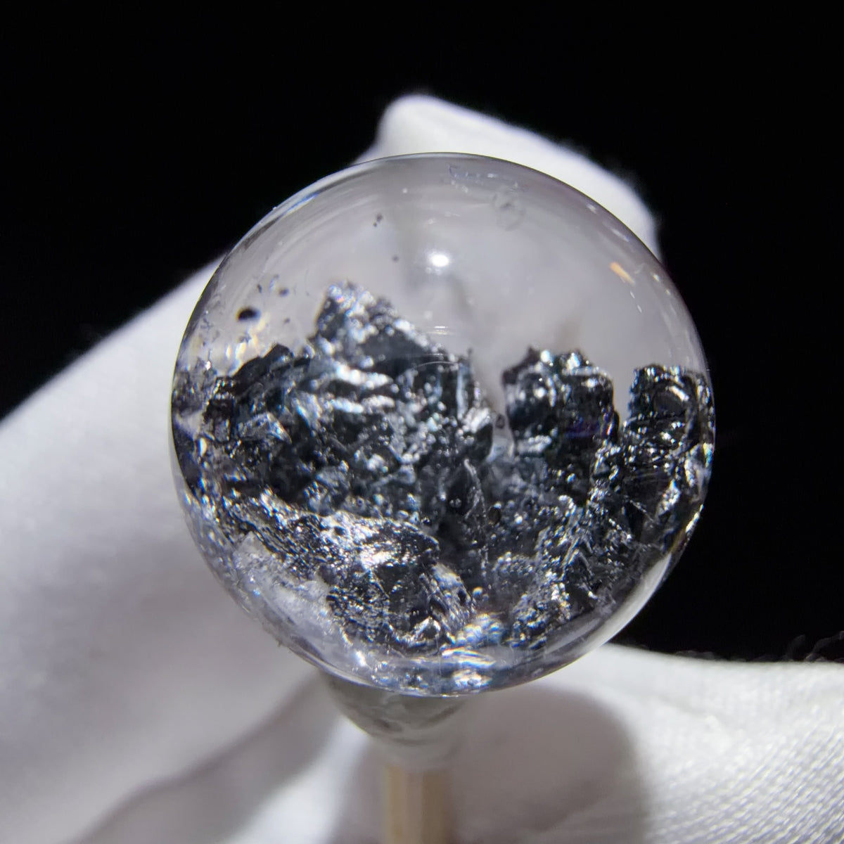 Quartz Bead with Black and Silver Sparkling Inclusions 14.8 mm