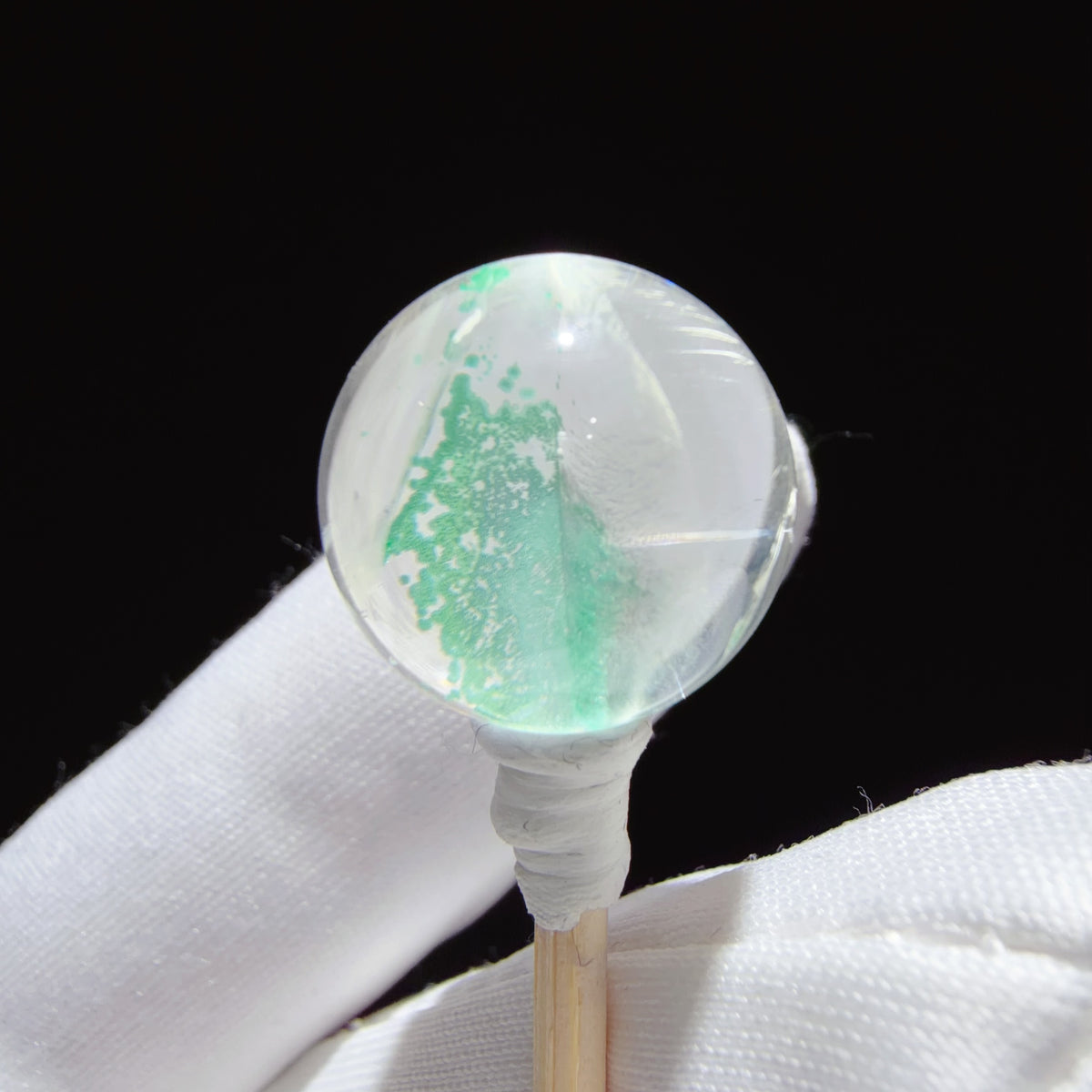 Quartz Bead with Graduated Green Chrysocolla Inclusions 14.8 mm