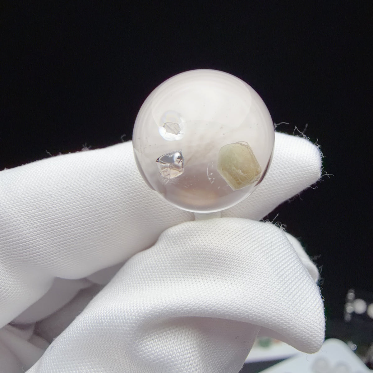 Quartz Enhydro Bead with Mica, Calcite and Halite Inclusions 16.2 mm