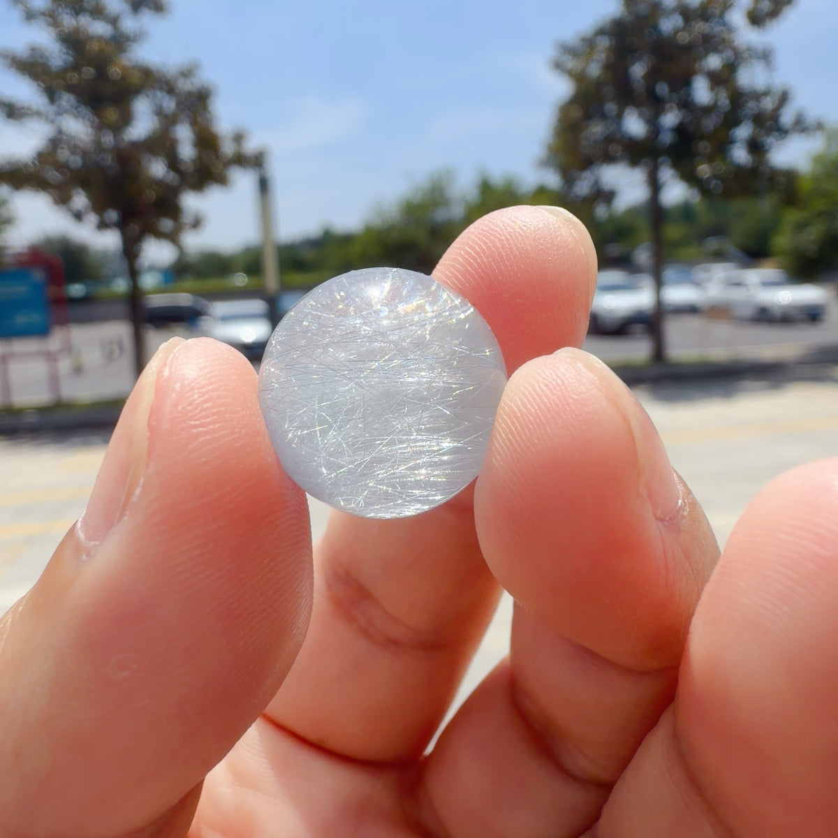 Quartz Bead with Blue Fibrous Inclusions 16.4 mm