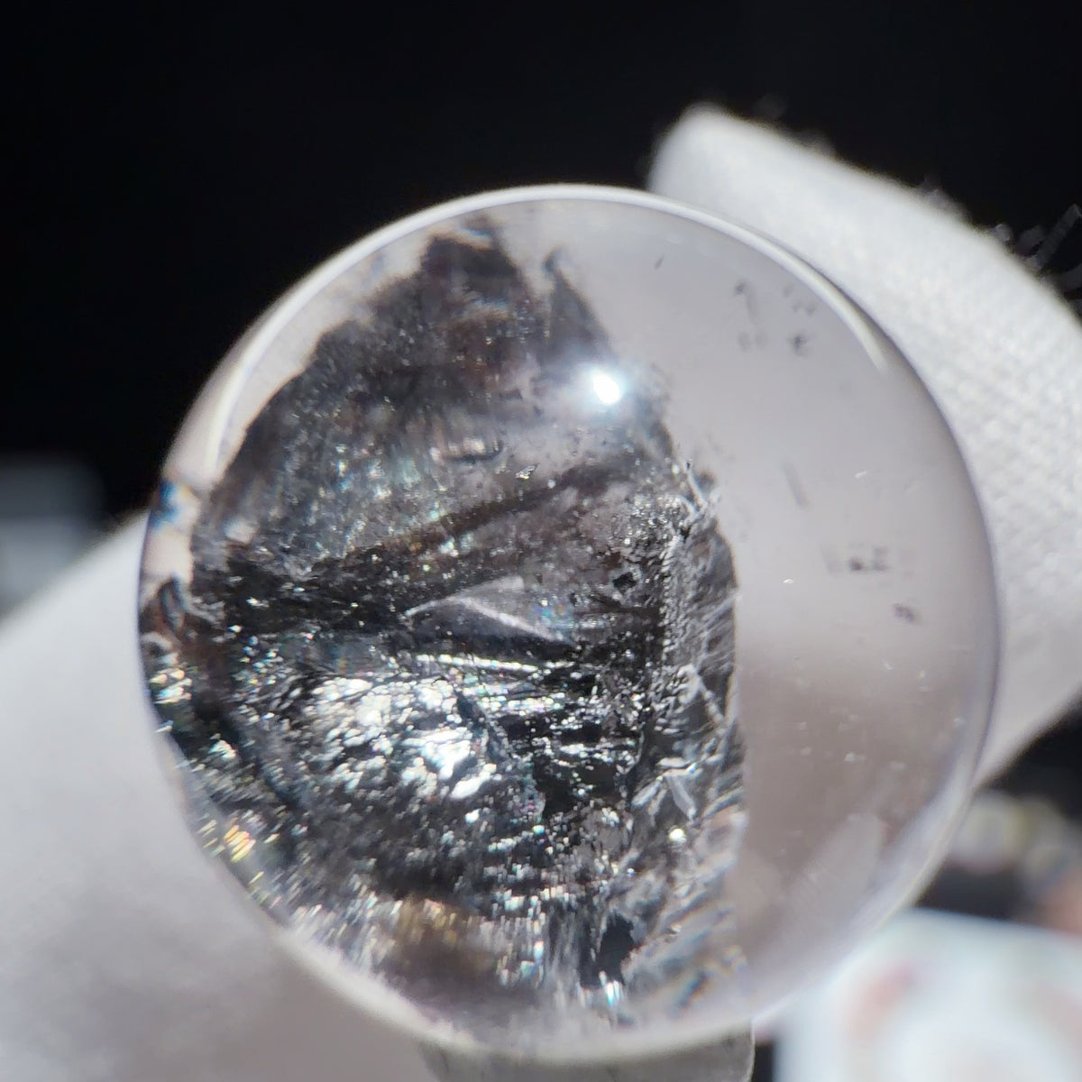 Quartz Bead with Black Reflective Mineral Inclusions 11.9 mm