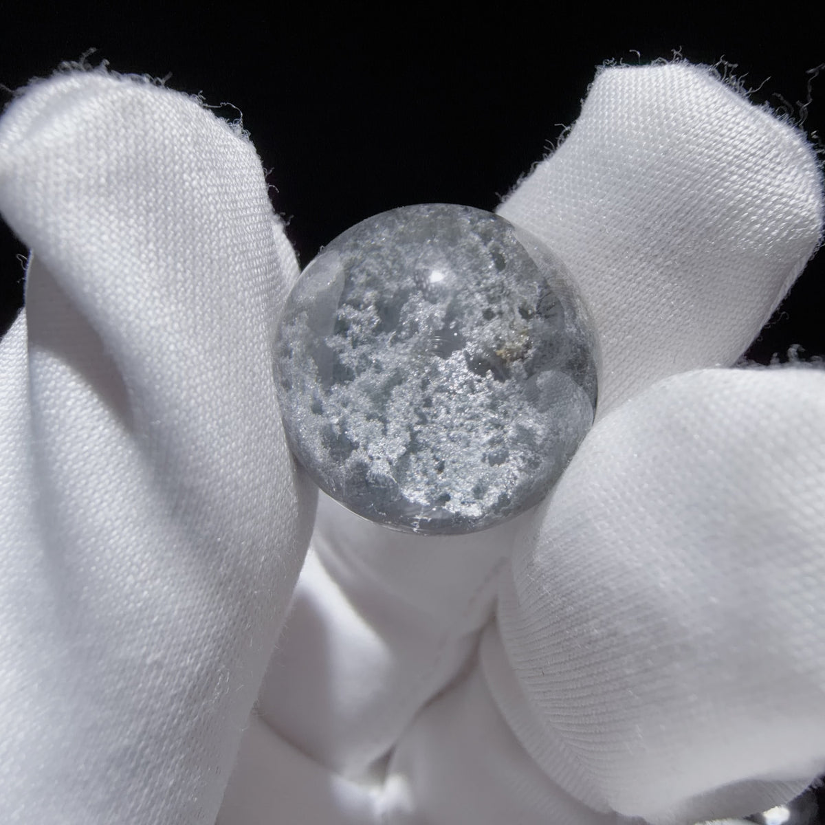 Quartz Bead with Needle-like Inclusions and Bowl-shaped Phantom Growth 17.6 mm