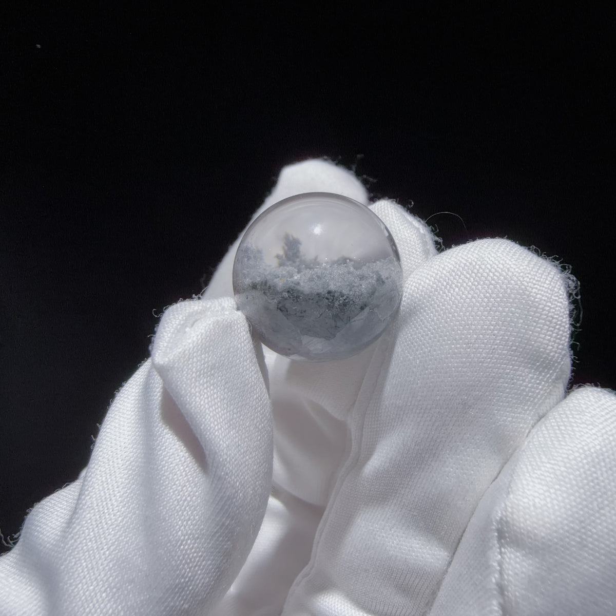 Quartz Bead with Needle-like Inclusions and Bowl-shaped Phantom Growth 17.6 mm