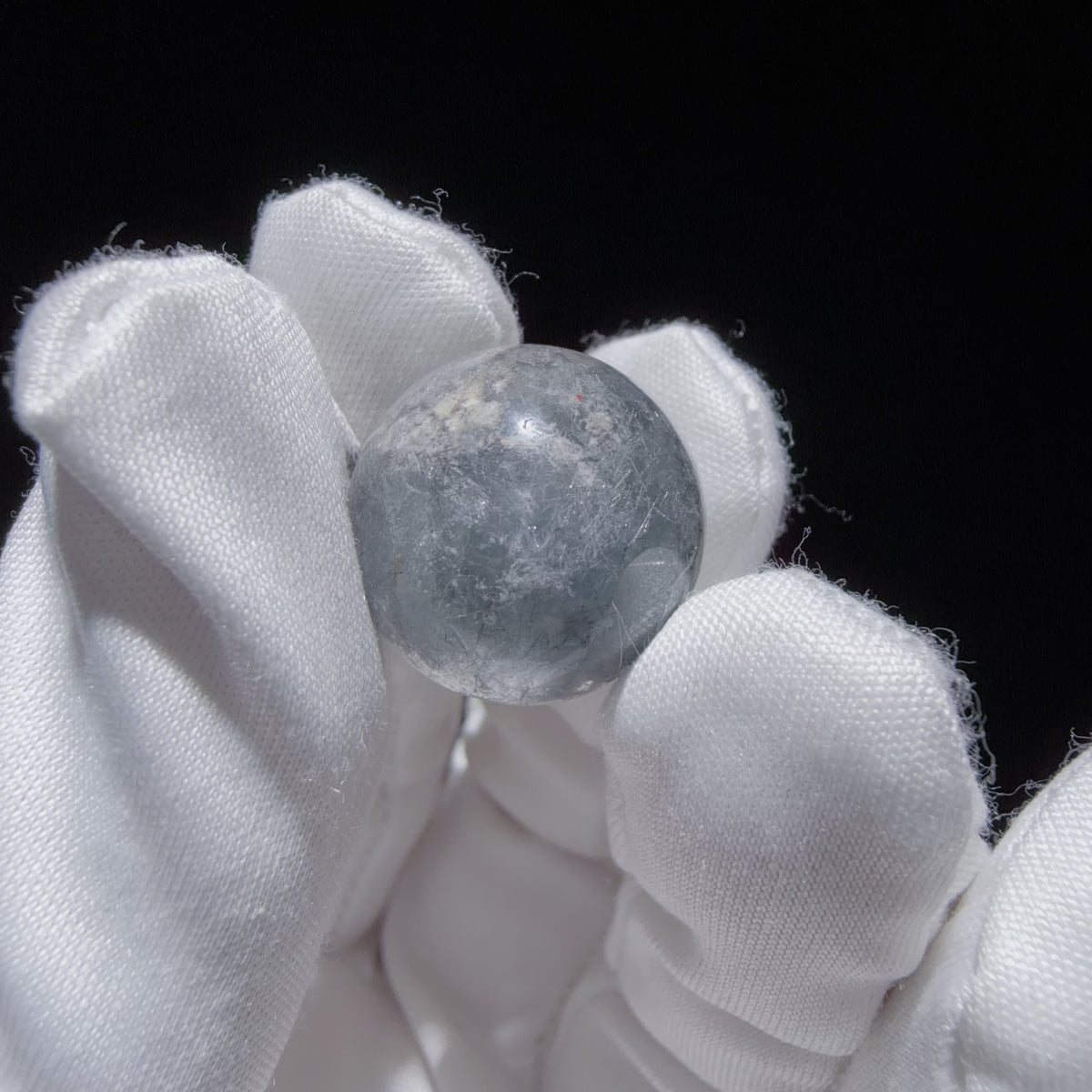 Quartz Bead with Needle-like Inclusions and Bowl-shaped Phantom Growth 17.6 mm