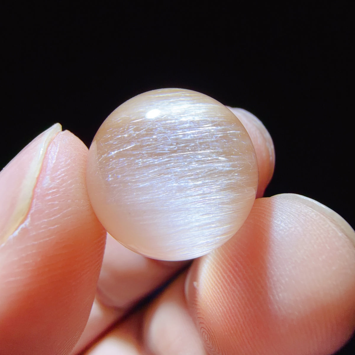 Quartz Bead with Pink Fibrous Inclusions and Bowl-shaped Phantom Growth 14.9 mm