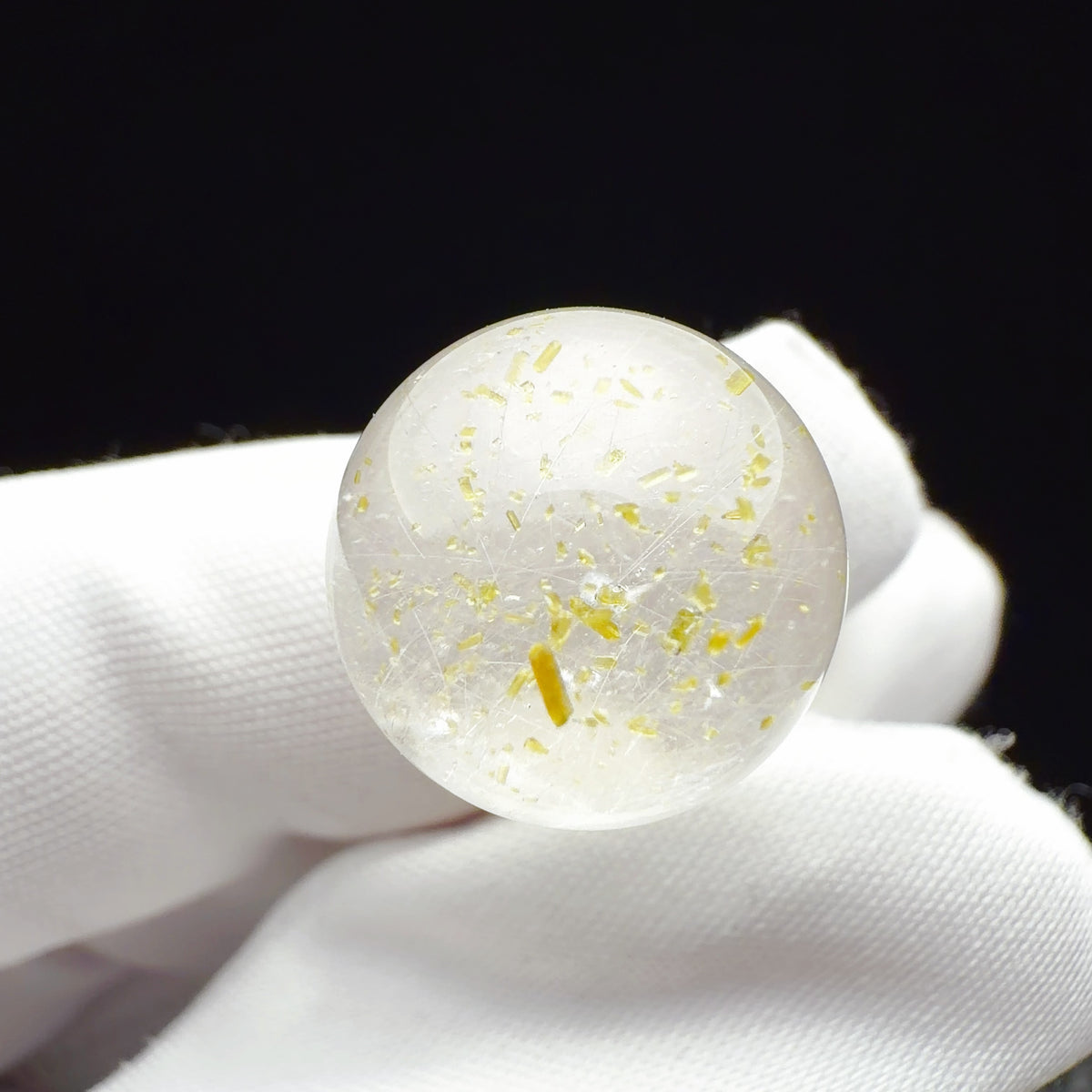 Quartz Bead with Epidote and White Fibrous Inclusions 13.6 mm