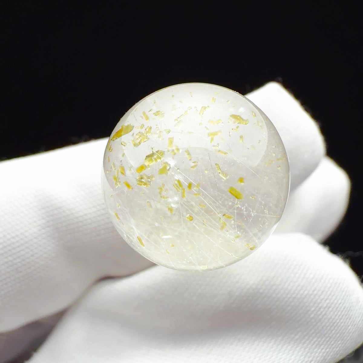 Quartz Bead with Epidote and White Fibrous Inclusions 13.6 mm