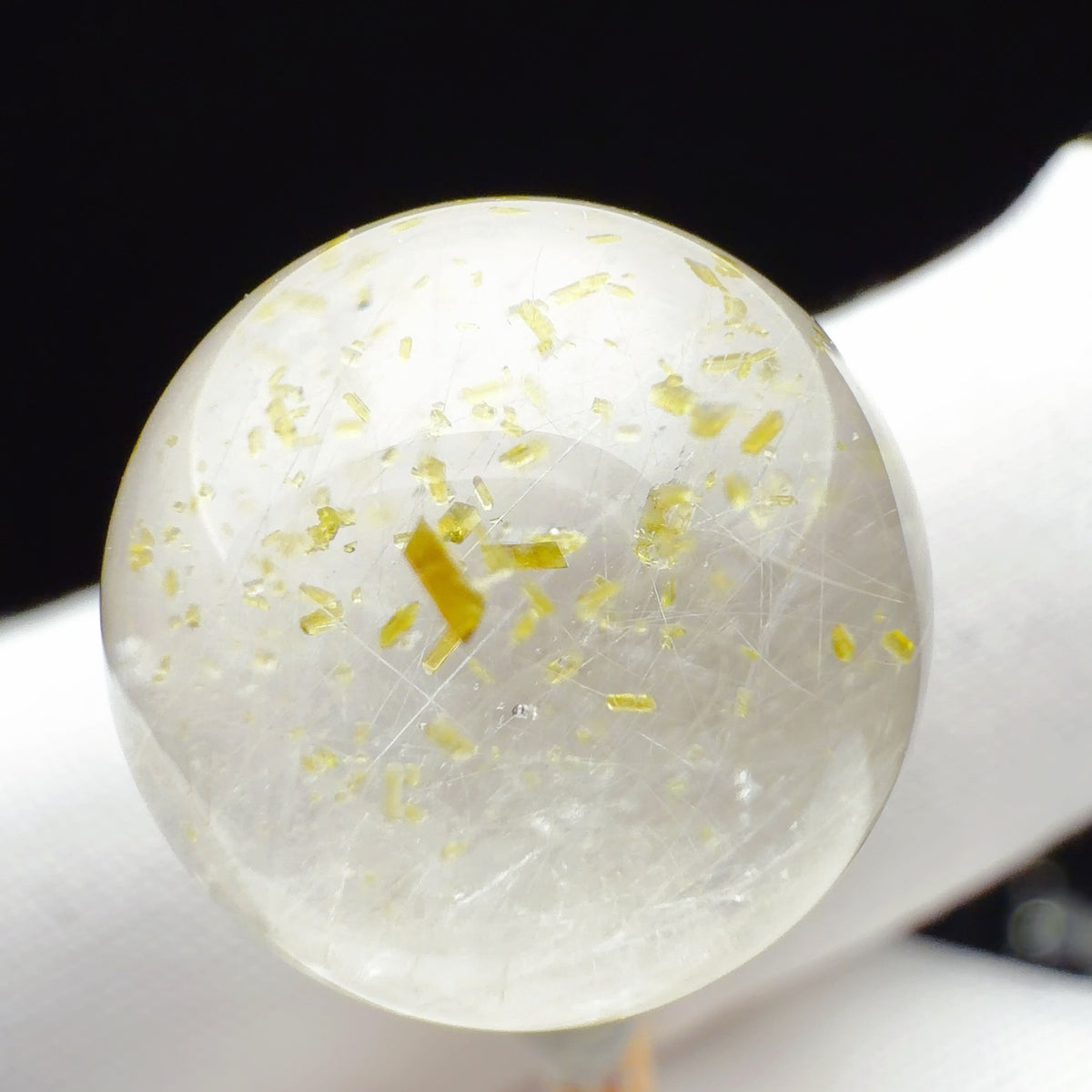 Quartz Bead with Epidote and White Fibrous Inclusions 13.6 mm