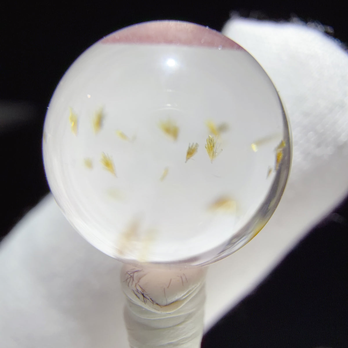 Quartz Bead with Epidote and Purple Sparkling Mineral Inclusions 11.9 mm