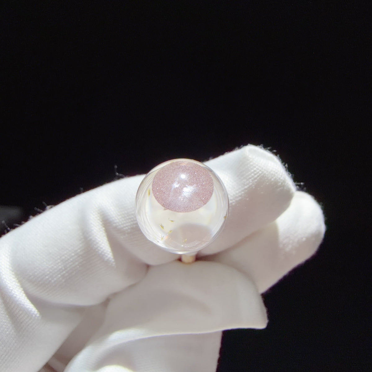 Quartz Bead with Epidote and Purple Sparkling Mineral Inclusions 11.9 mm