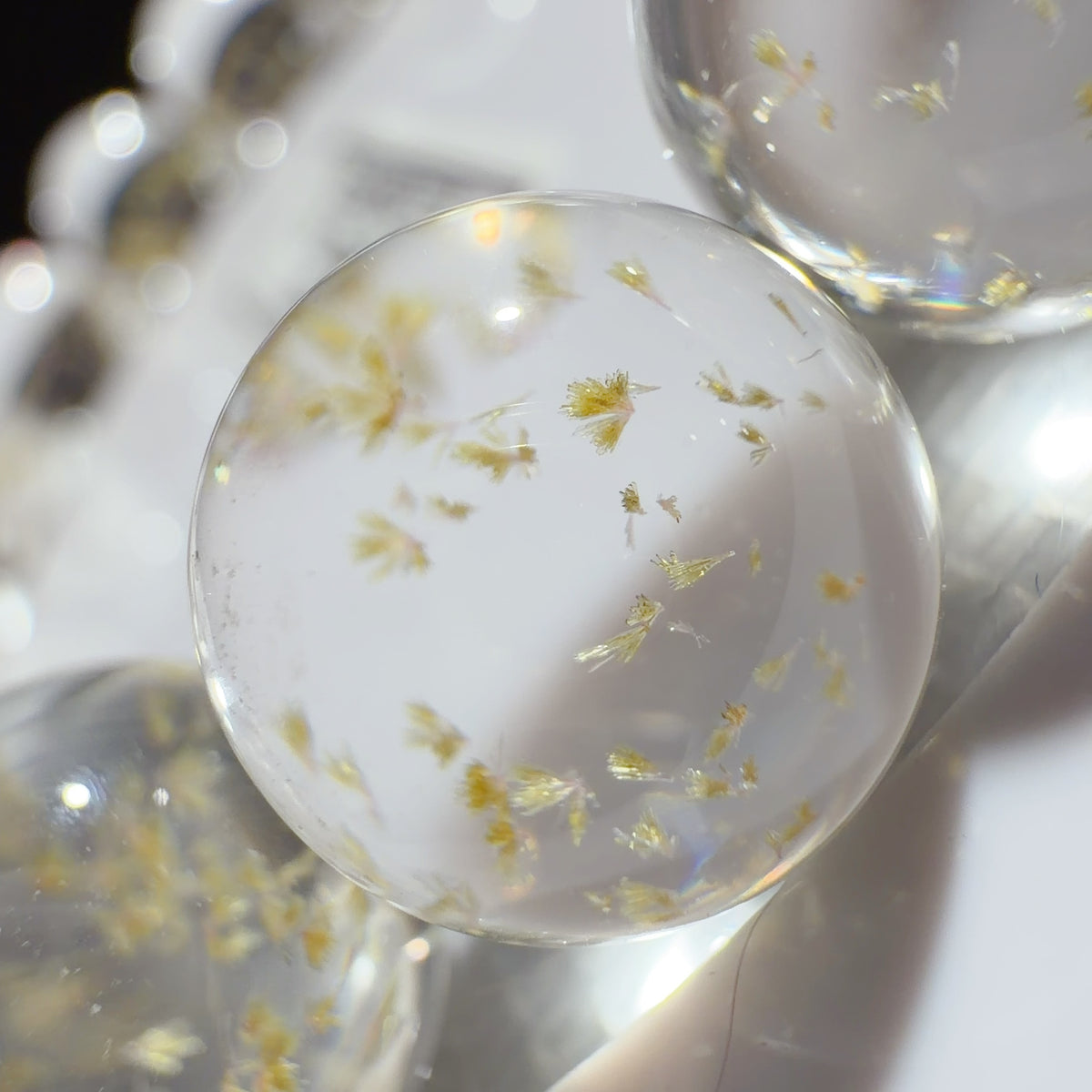 Quartz Bead with Epidote Inclusions 10-12 mm