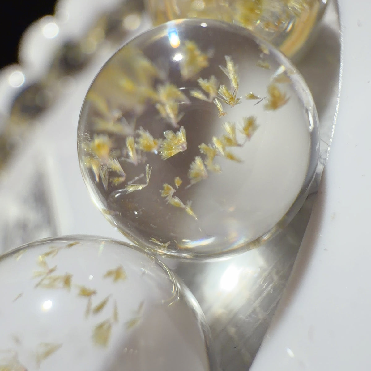 Quartz Bead with Epidote Inclusions 10-12 mm