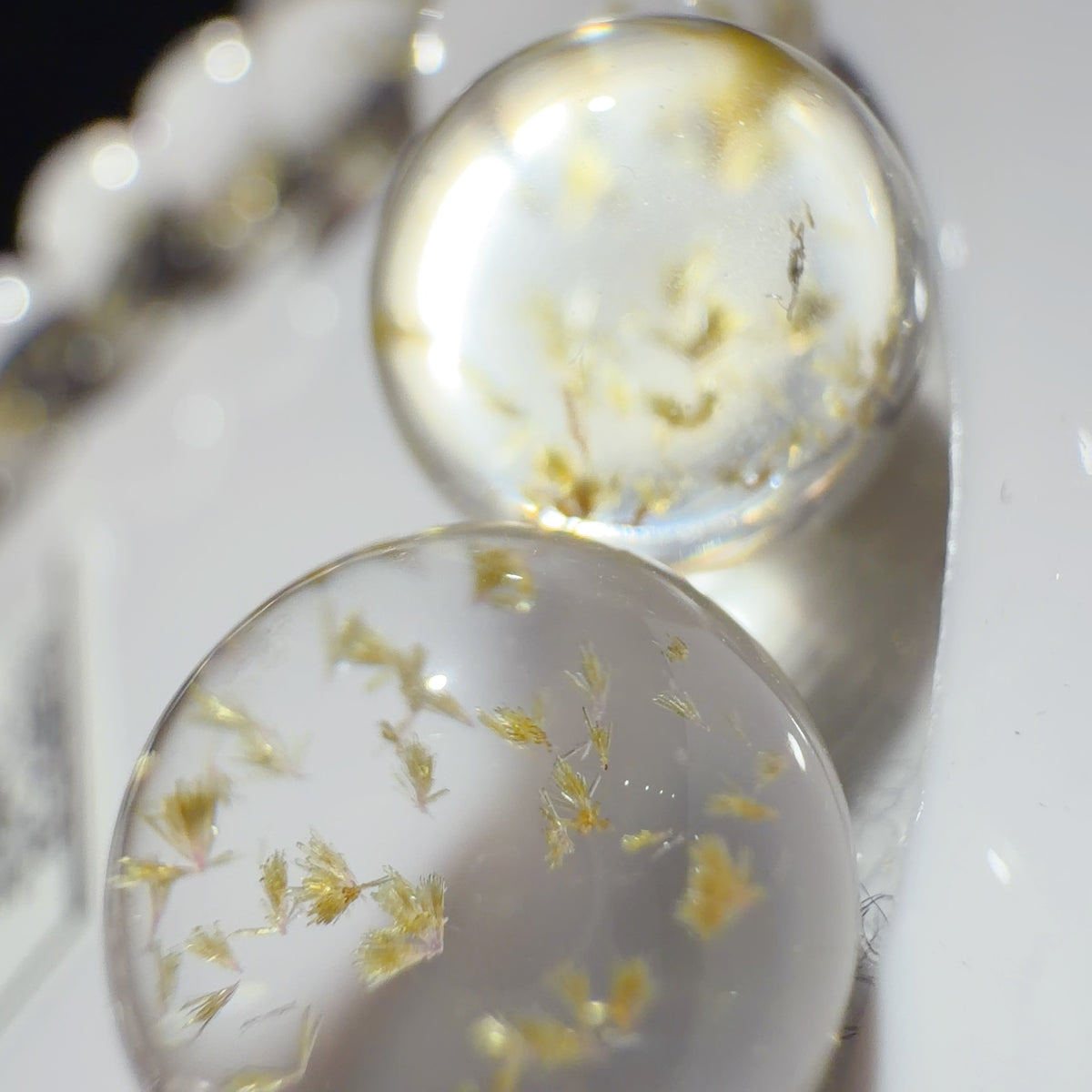 Quartz Bead with Epidote Inclusions 10-12 mm