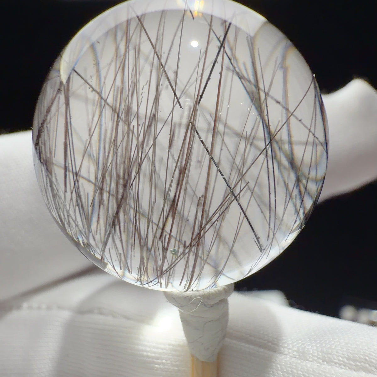 Quartz Bead with Black Fibrous Inclusions 24 mm