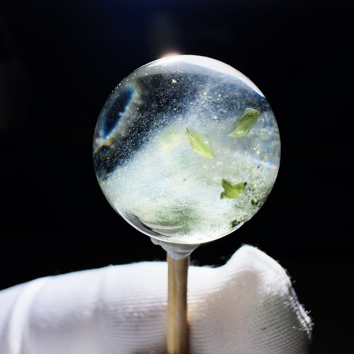 Quartz Bead with Titanite, Fibrous Inclusions and Phantom Growth 17 mm
