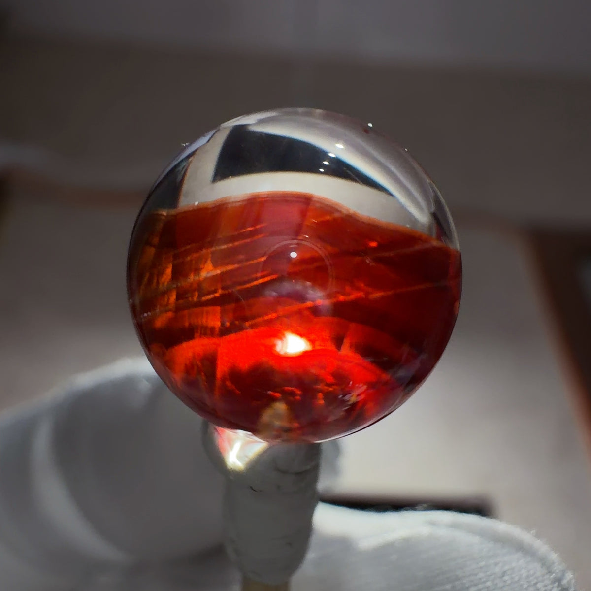 Quartz Bead with Red Iron Oxide Film Inclusions 13.2 mm