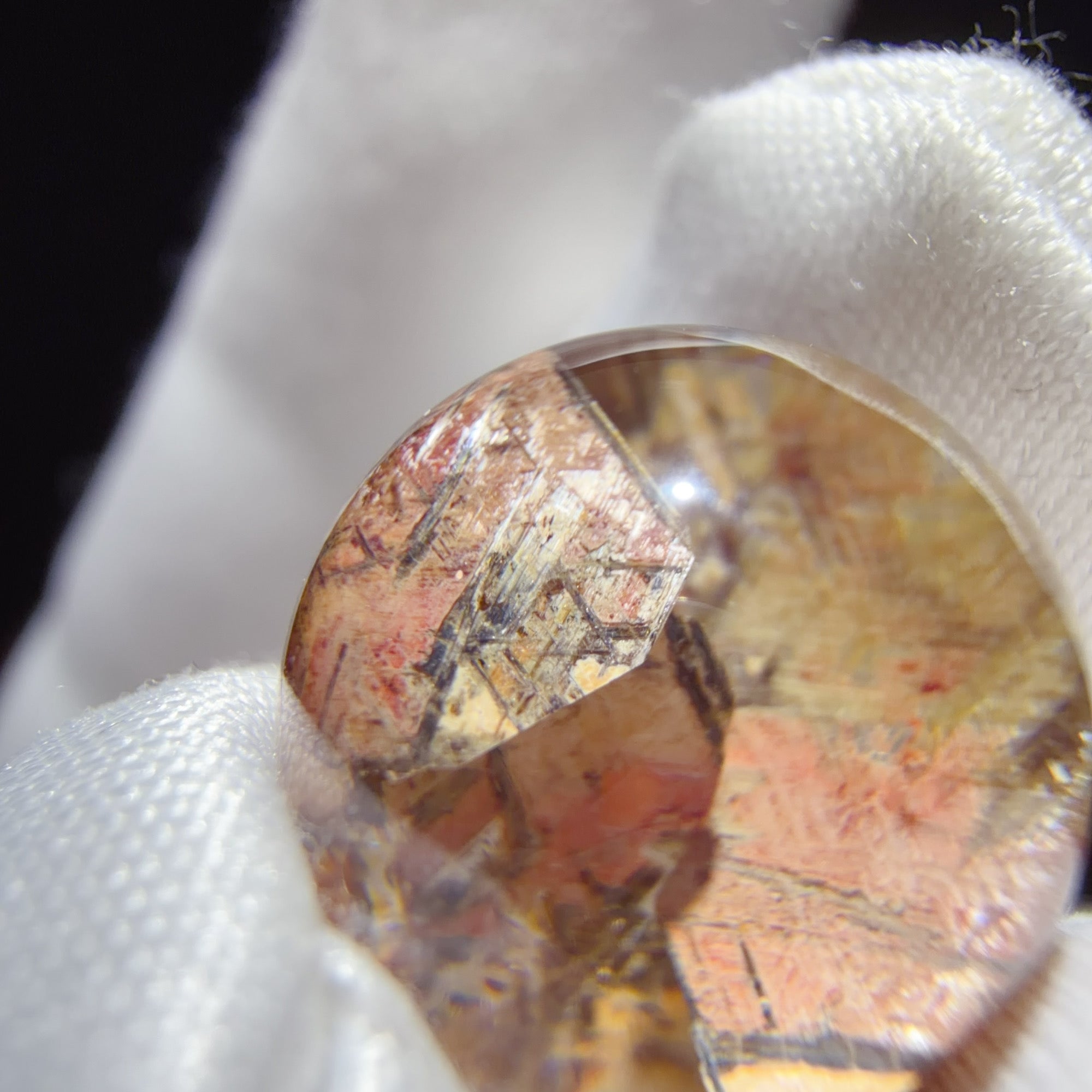 Quartz Bead with Pink and Golden Star-like Inclusions